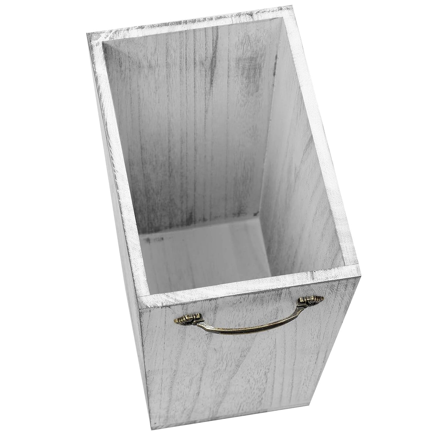 Wood Wastebasket Trash Can Rustic Farmhouse Square Garbage Container Bin with Decorative Metal Handle for Bedroom, Living Room, Bathroom & Office