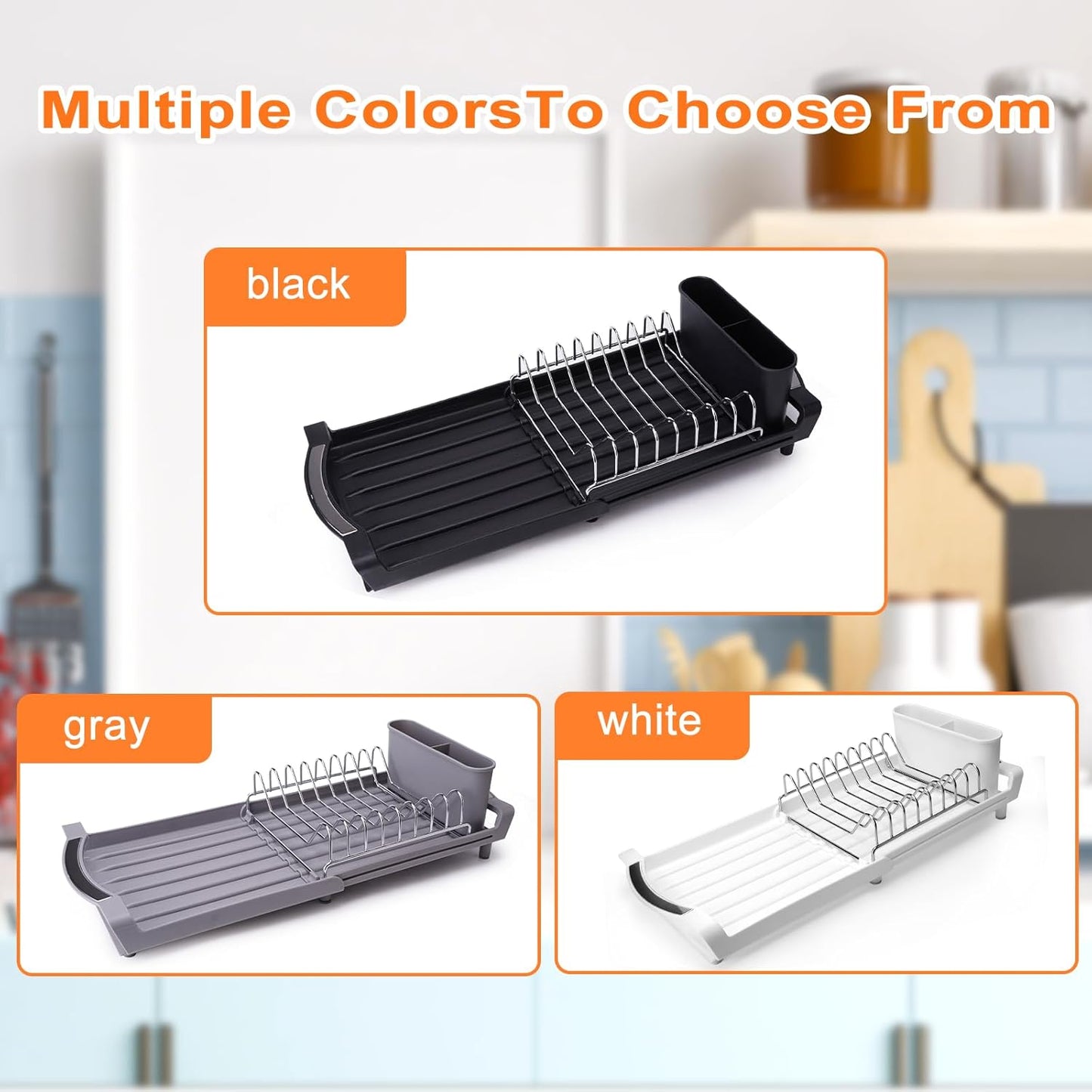 Dish Drying Rack Compact Expandable - A Space-Saving, Stainless Steel, Rust-Resistant Dish Drainer for Kitchen and Apartment Countertops/Sink Cabinets, Extendable from 11.42 to 19.9 inches(Black)