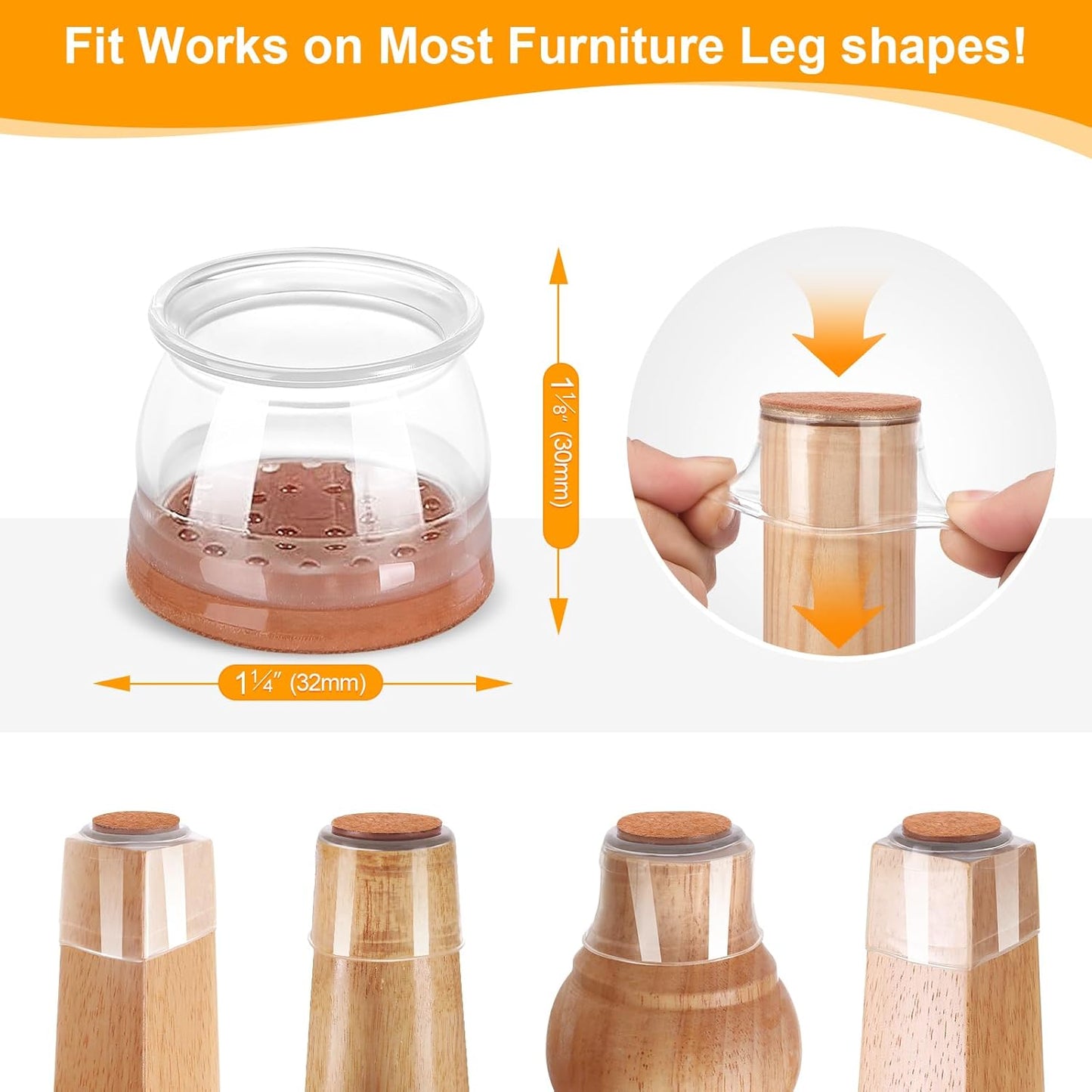 CHUNZEXI 24 Pack Chair Leg Floor Protectors for Hardwood Floors, Silicone Felt Covers Pads Caps, Protect Wood Furniture Feet Floors Noise Reduce and Scratch (Universal Small & Clear)