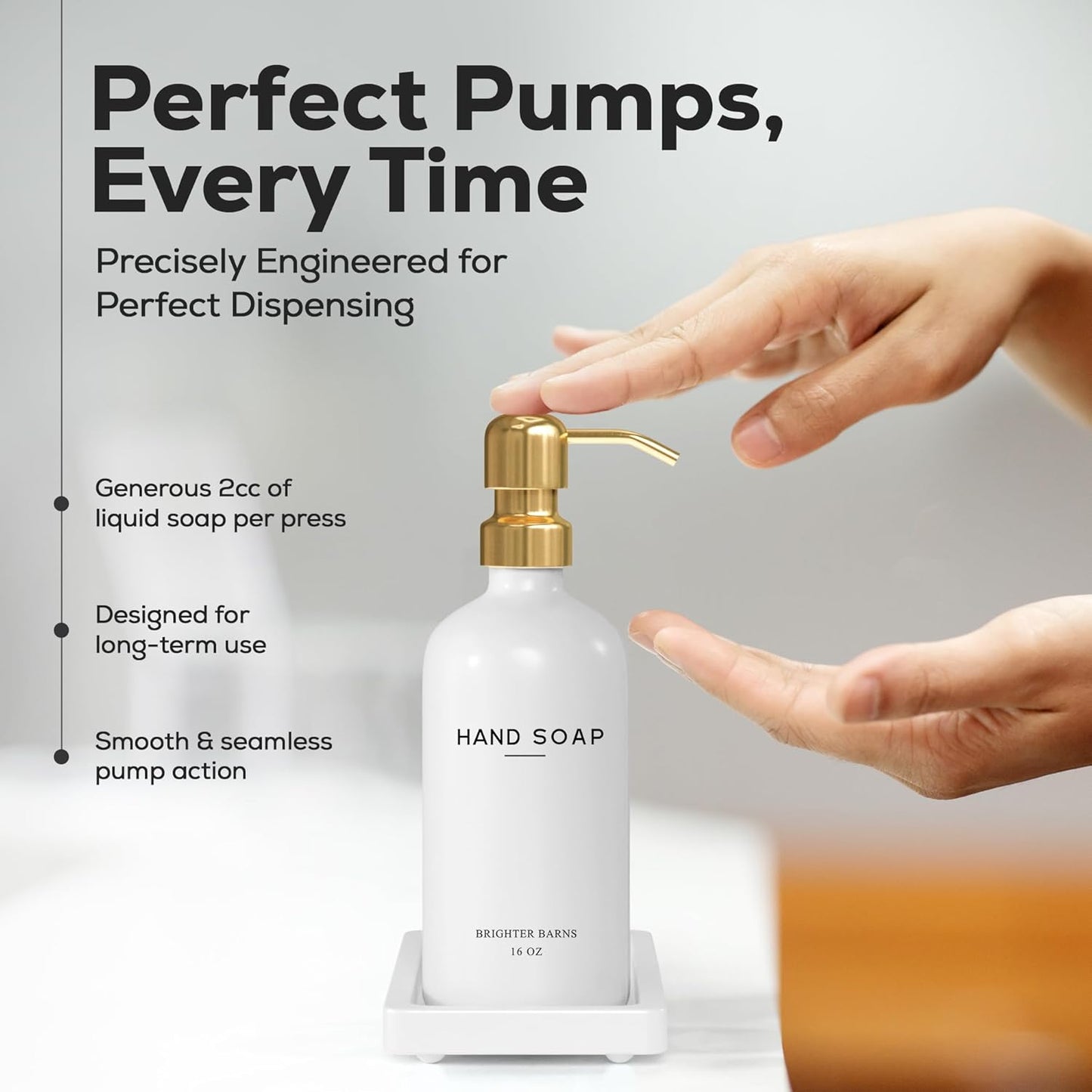 Luxury Glass Hand and Dish Soap Dispenser Set by Brighter Barns - Kitchen Soap Dispenser Set with Tray for Kitchen Sink - White and Gold Home Accessories & Decor for Restaurants, Airbnb, Gift (Gold)