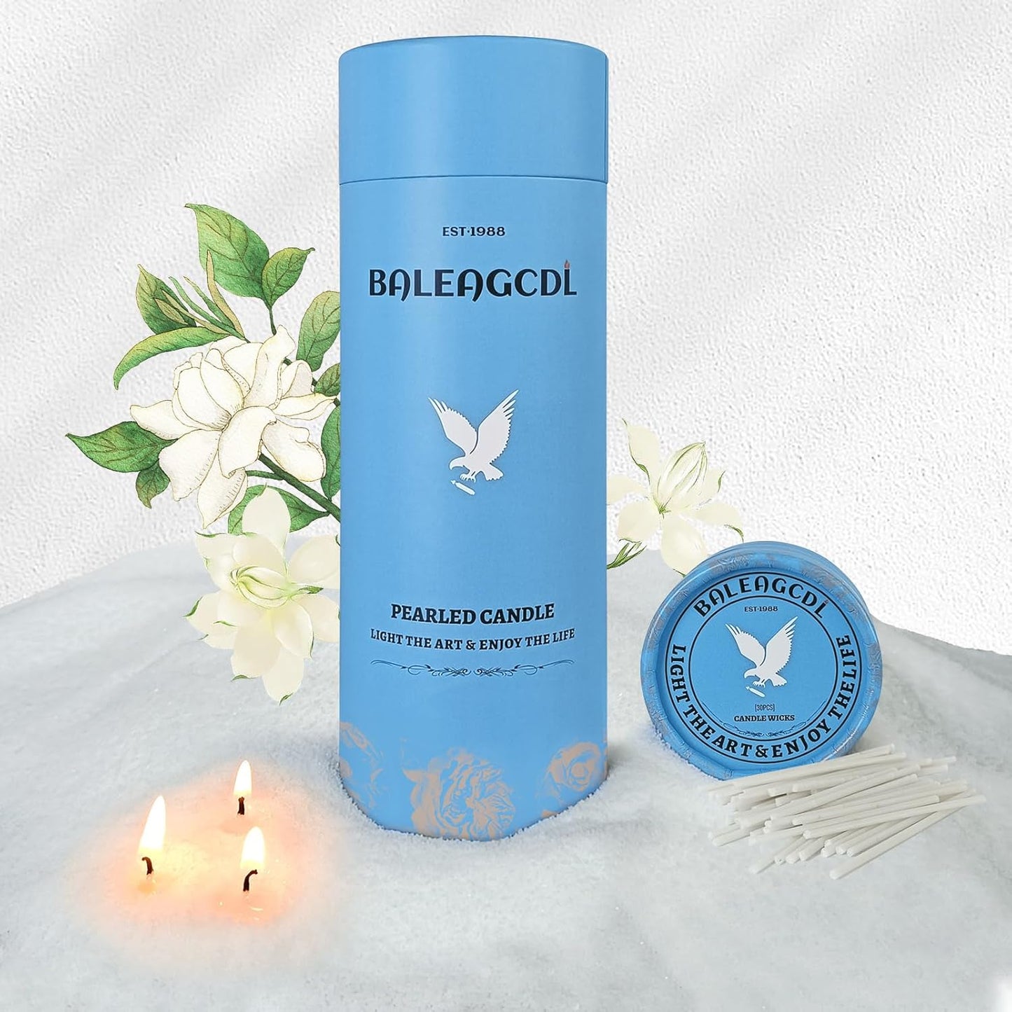 White Pearled Candle 18oz Luxury Sand Candle Granulated Wax - 30 Cotton Wicks - Gardenia Scented - Lasts up to 120 Hours