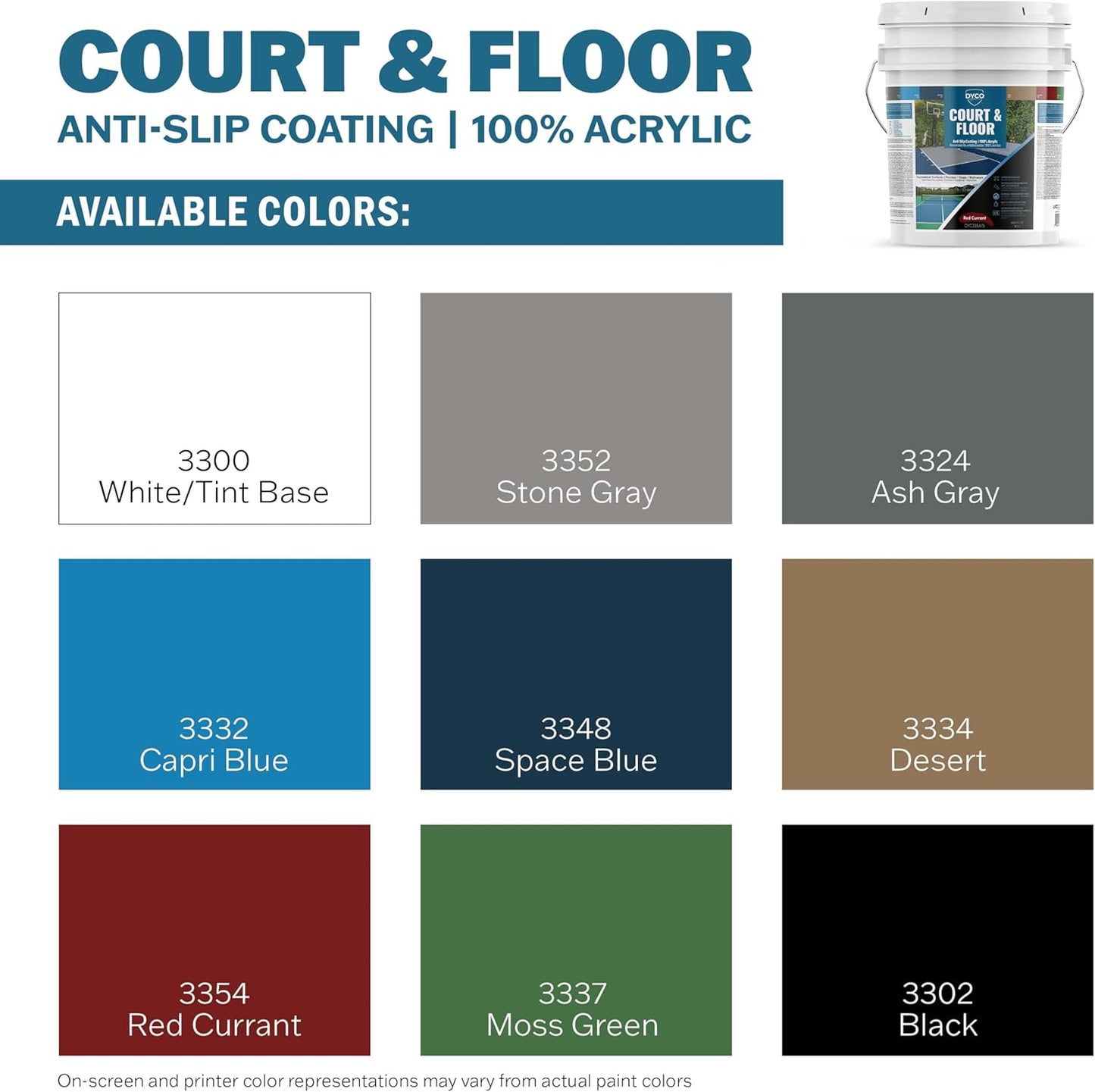 DYCO Court & Floor Anti-Slip Coating - Slip-Resistant Pavement, Cement & Concrete Paint for Pickleball, Tennis & Basketball Courts, Exceeds ADA Standards for Safety Areas (Red Currant, 5 Gallons)