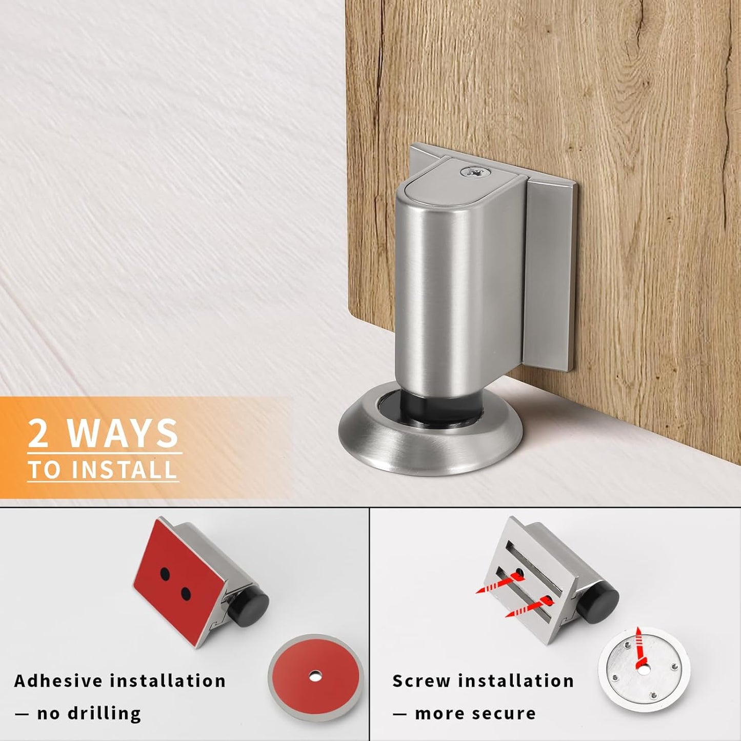 Bak Bo Magnetic Door Stoppers 1 Pack Bottom of Door Holder Keep Door Open No Drilling Magnet Floor Door Stop with Screws and Adhesive Brushed Nickel DS268BN-1