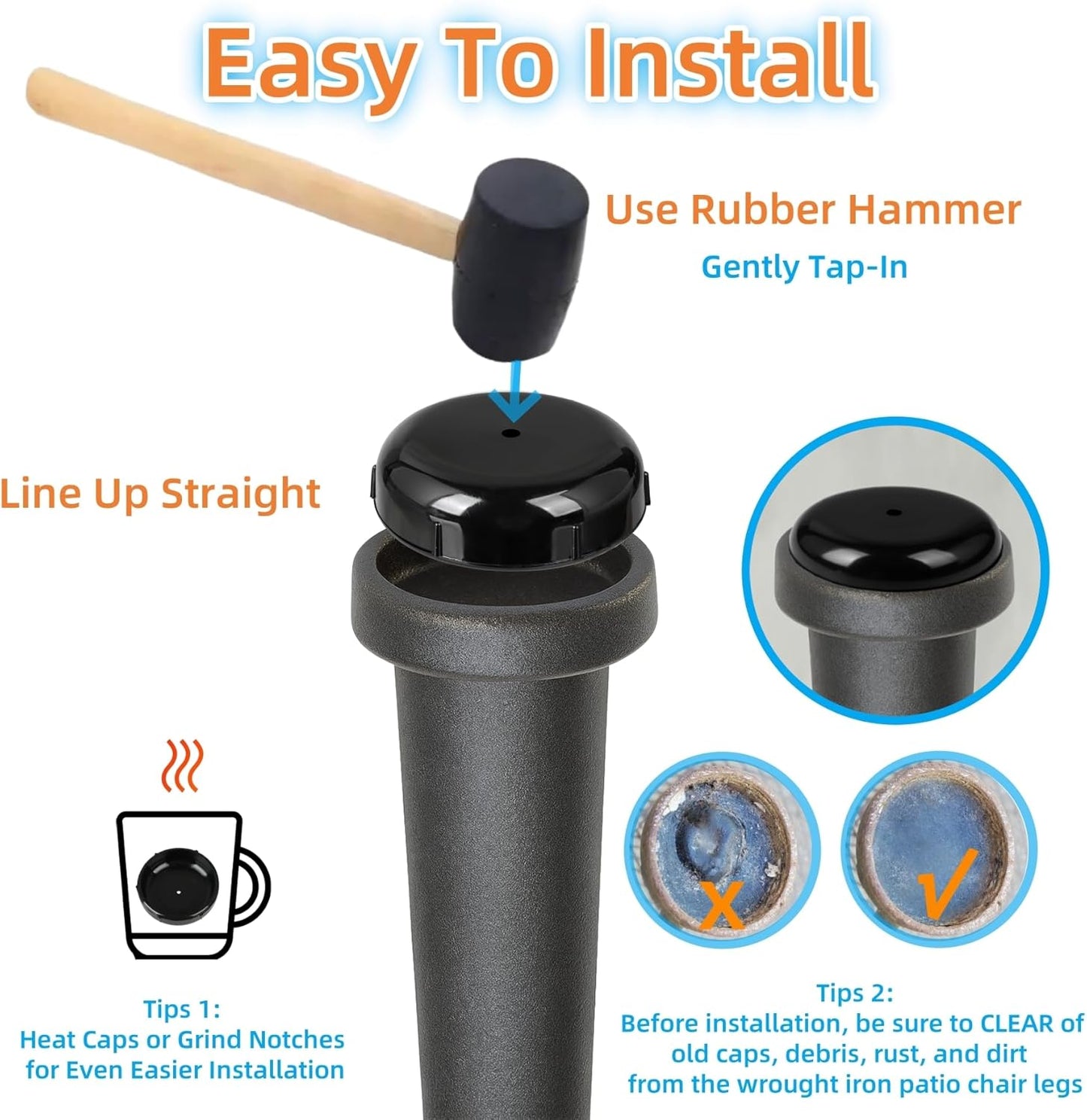 Wrought Iron Patio Furniture Feet Caps - Furnigear 1-1/2" Round Plastic Outdoor Chair Leg Caps, Floor Protectors for Metal Chairs & Tables, Patio Furniture Replacement Rubber Feet (24 Pack, Black)