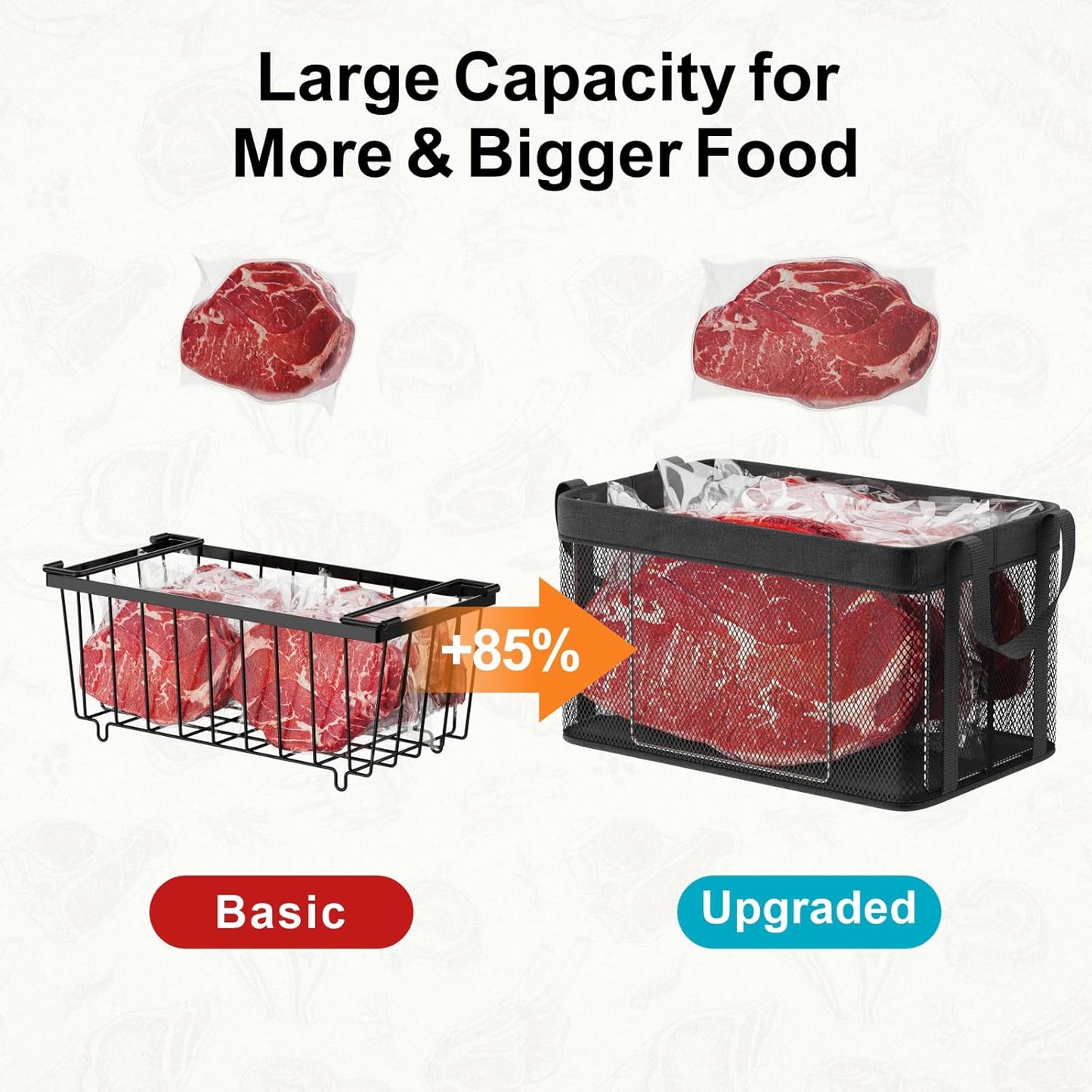 iSPECLE Deep Freezer Organizer Bins - 4 Pack Large Stackable Freezer Organizer Bins for 5 to 7 Cu.Ft Chest Freezers Easy Get Foods without Digging, Faster Freezing Better Freshness, Black