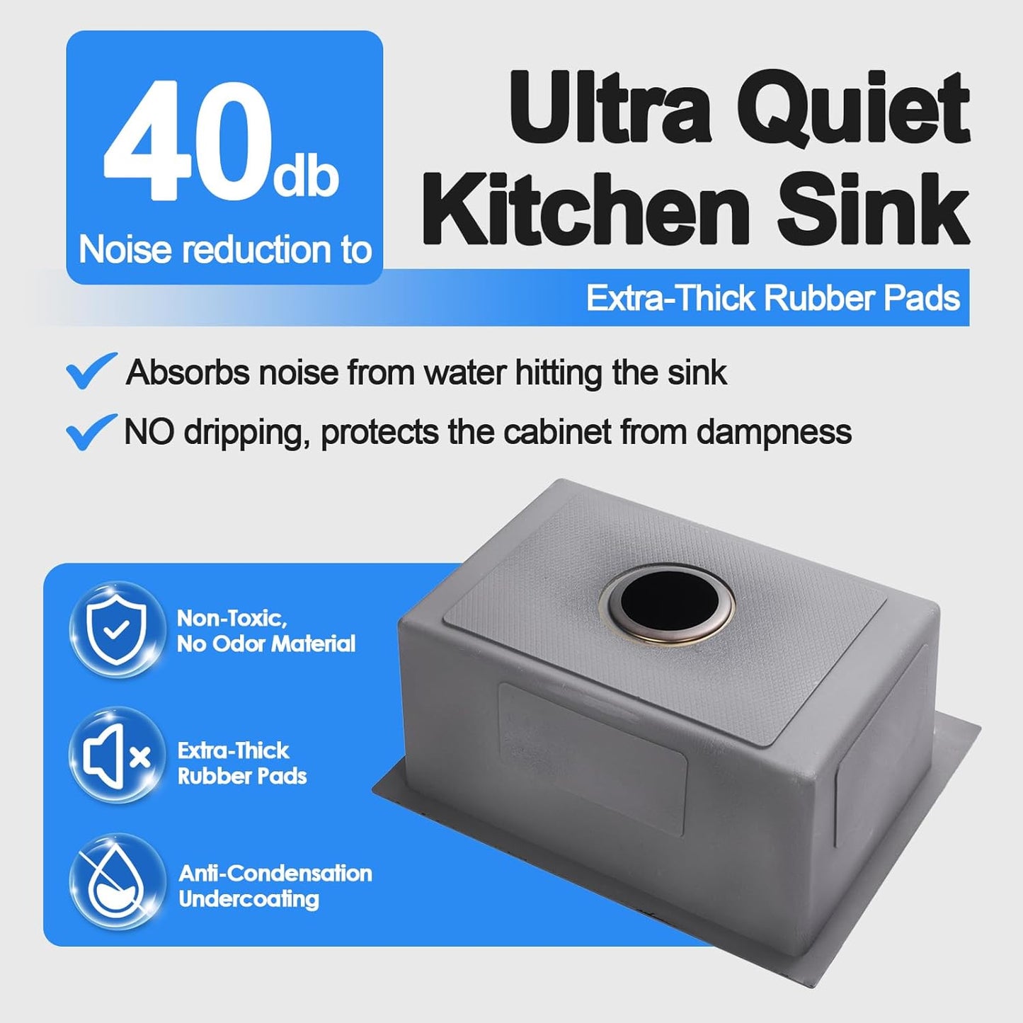 24x18x9 Inch Kitchen Sink, Handmade 304 Black Stainless Steel Single Bowl, 2-Hole Drop In Installation, R10 Tight Corner, for Modern Kitchen/RV/Outdoor Sink