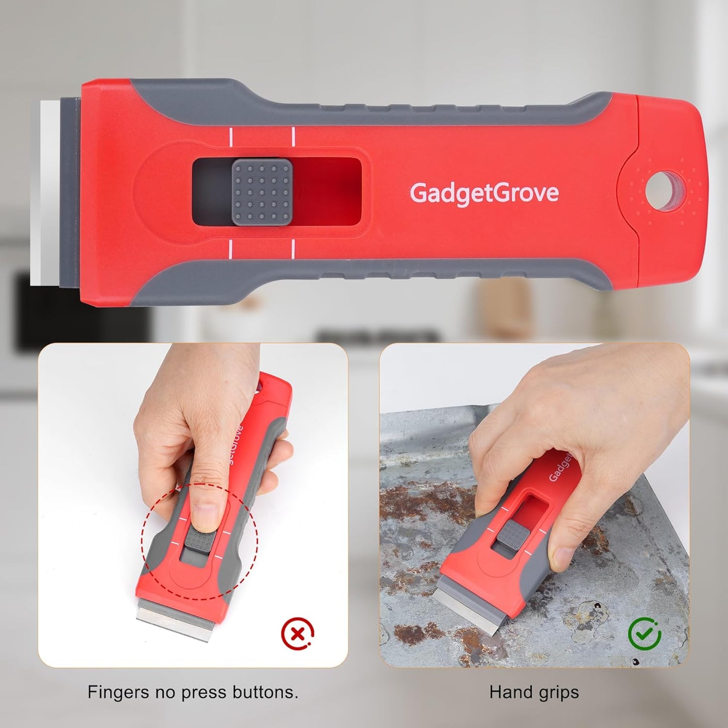 Upgraded Razor Blade Scraper with 10pcs Blades and 3Pcs small wire brushes,Scraper Tool for Cleaning Glass Window, Cooktop, Oven, Stove Scraper, Razor Scraper with Buit-In Blade Storage, Gray