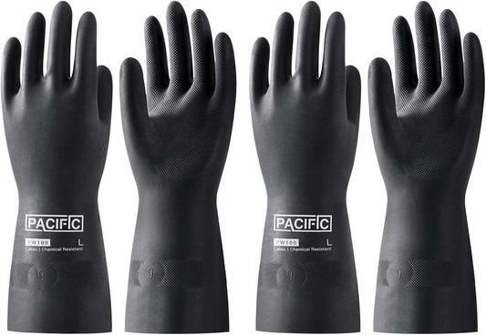 PACIFIC PPE 2 Pairs Chemical Resistant Gloves, Heavy Duty Industrial Rubber Gloves, Resist Acid, Alkali and Oil, 12.6", Large