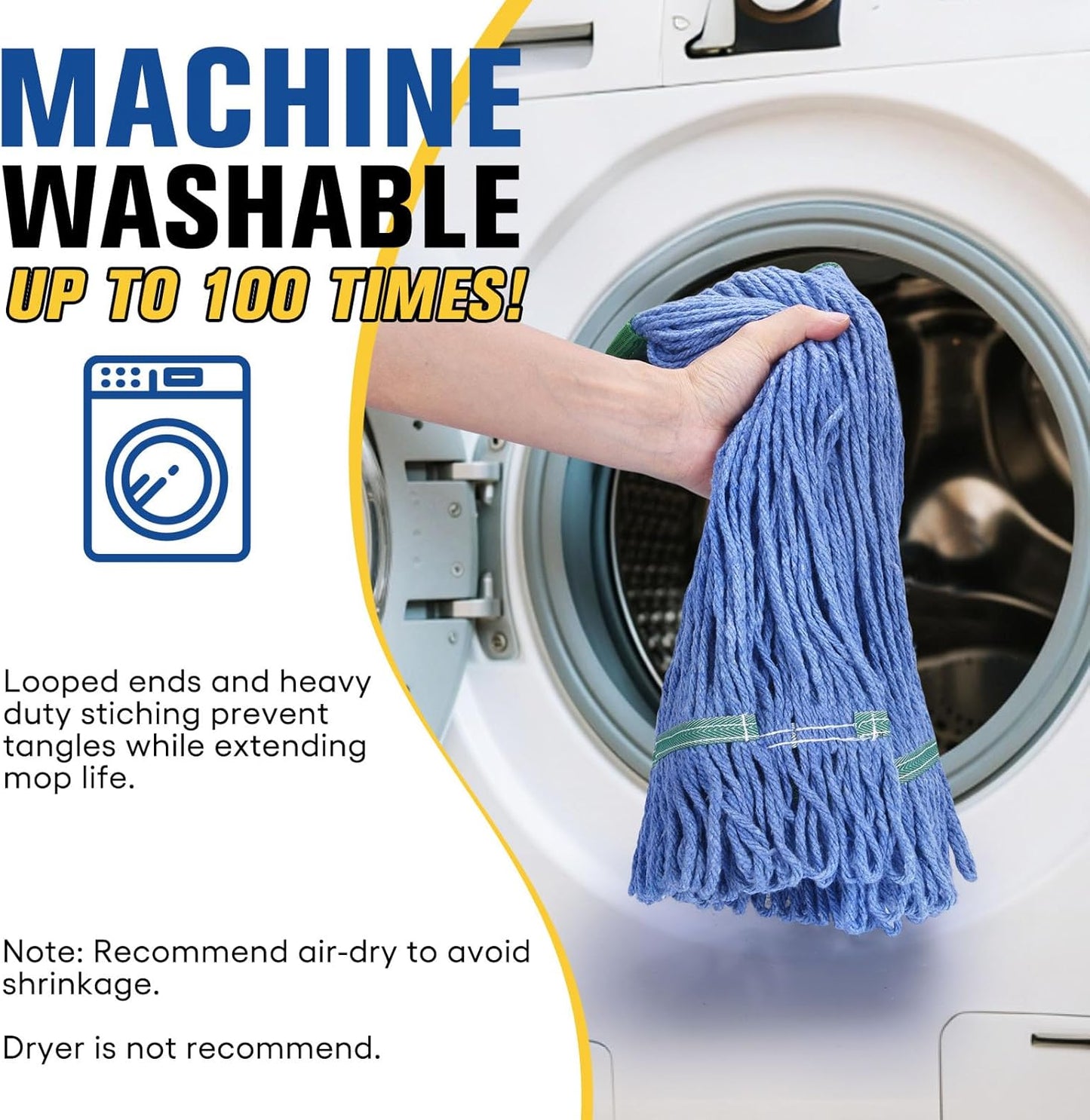 Matthew Cleaning Commercial Mop Head Replacement, 5 Inch Wide Headband, Looped End Cotton Blend String Wet Mops for Floor Cleaning, 18 oz Medium, Case Pack 12 Pcs Blue