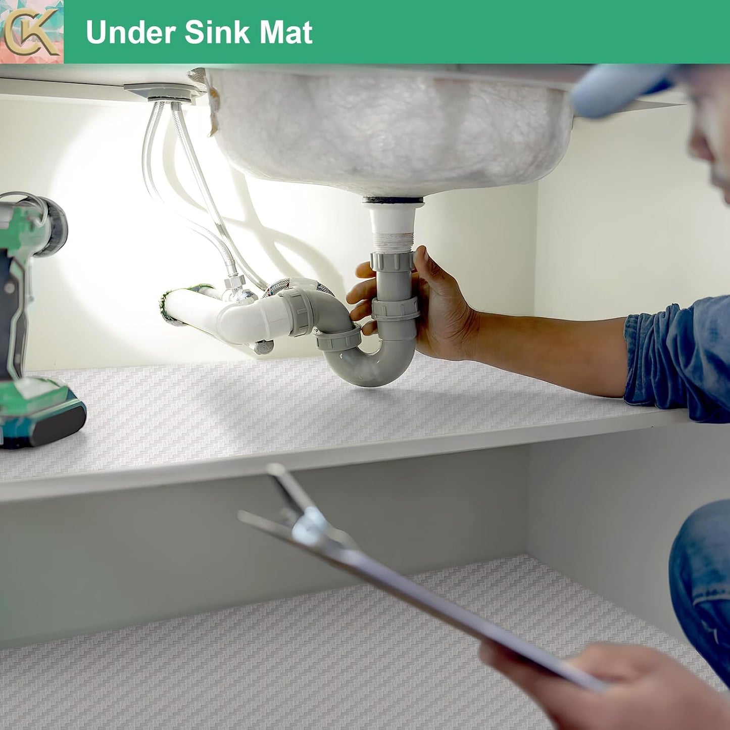 Self-Adhesive Shelf Liner Kitchen Liner, Waterproof Backed Paper Easy Peel and Stick Contact Liner Without Residue for Decor Your Desk Surface, Kitchen Countertops (White, 23.6 x 393.7 inches)