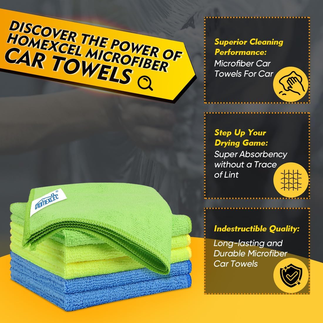 HOMEXCEL Microfiber Cleaning Cloth 6 Pack, 12.5 x 12.5 Inch Microfiber Towels for Cars, Ultra Absorbent Cleaning Rags, Lint Free Cleaning Towels for Household, Kitchen, Window, and Car, Multicolor