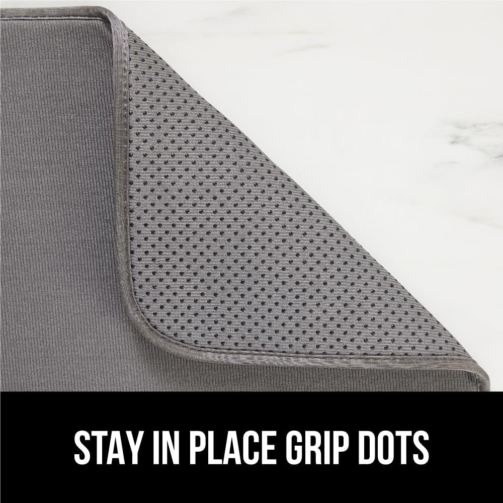 GORILLA GRIP Ultra Water Absorbent Microfiber Dish Drying Mat, Quick Dry Thick Mesh, Slip Resistant Pad for Sink Dishes or Under Rack, Kitchen Counter Accessories, 16x18, Machine Wash Mats, Gray