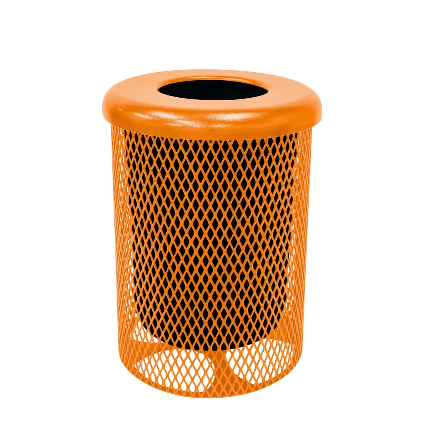 COATEDOUTDOORFURNITURE RFT-ORG Heavy Duty Round Trash Receptacle with Flat Top, Liner Included, 32 Gallon, Orange, Made in America