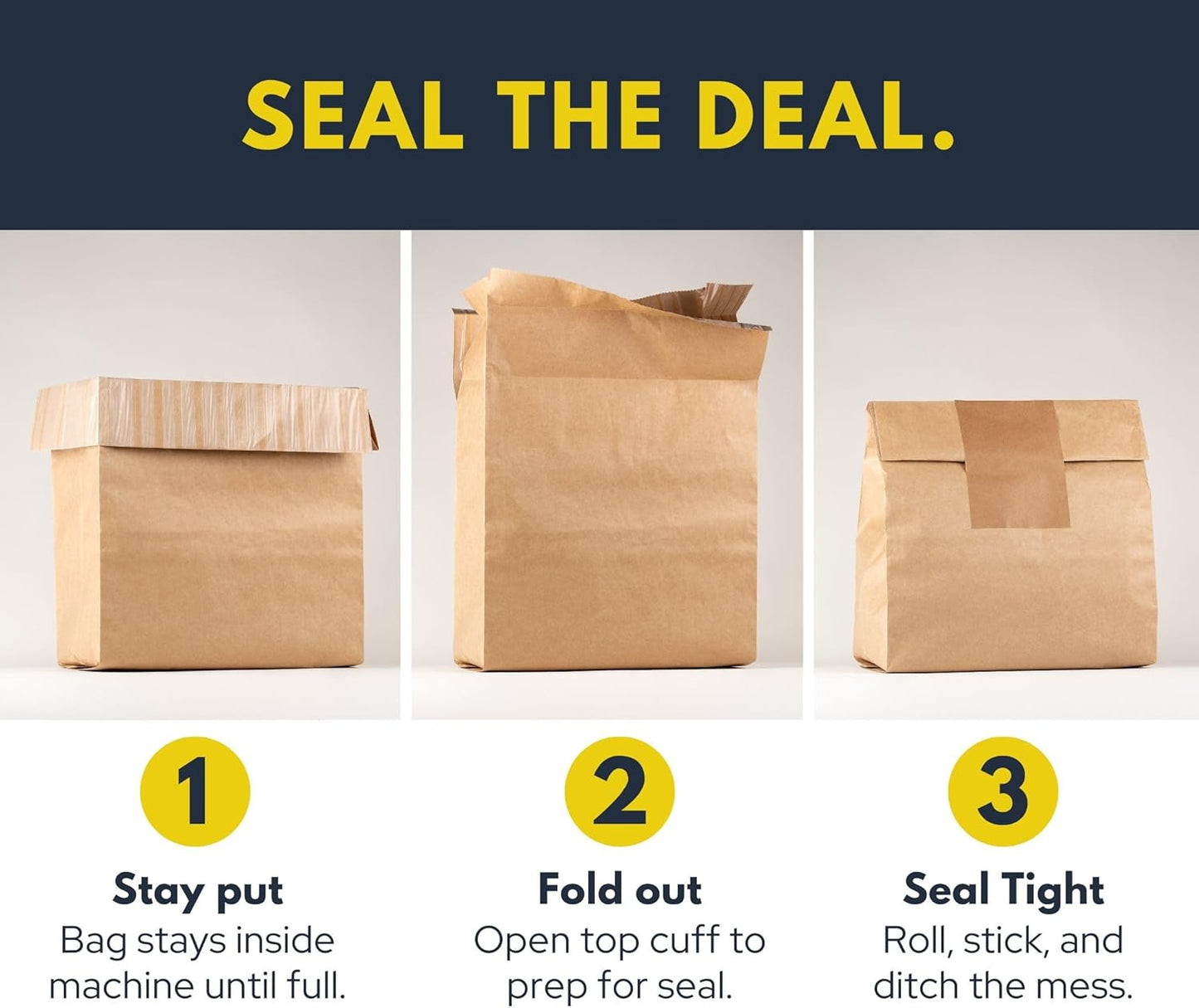 Trash Compactor Bags for Kitchen (12-Pack), 25% Thicker Kraft Paper Compactor Bags with Leak-Proof Liner & Sticker Seals