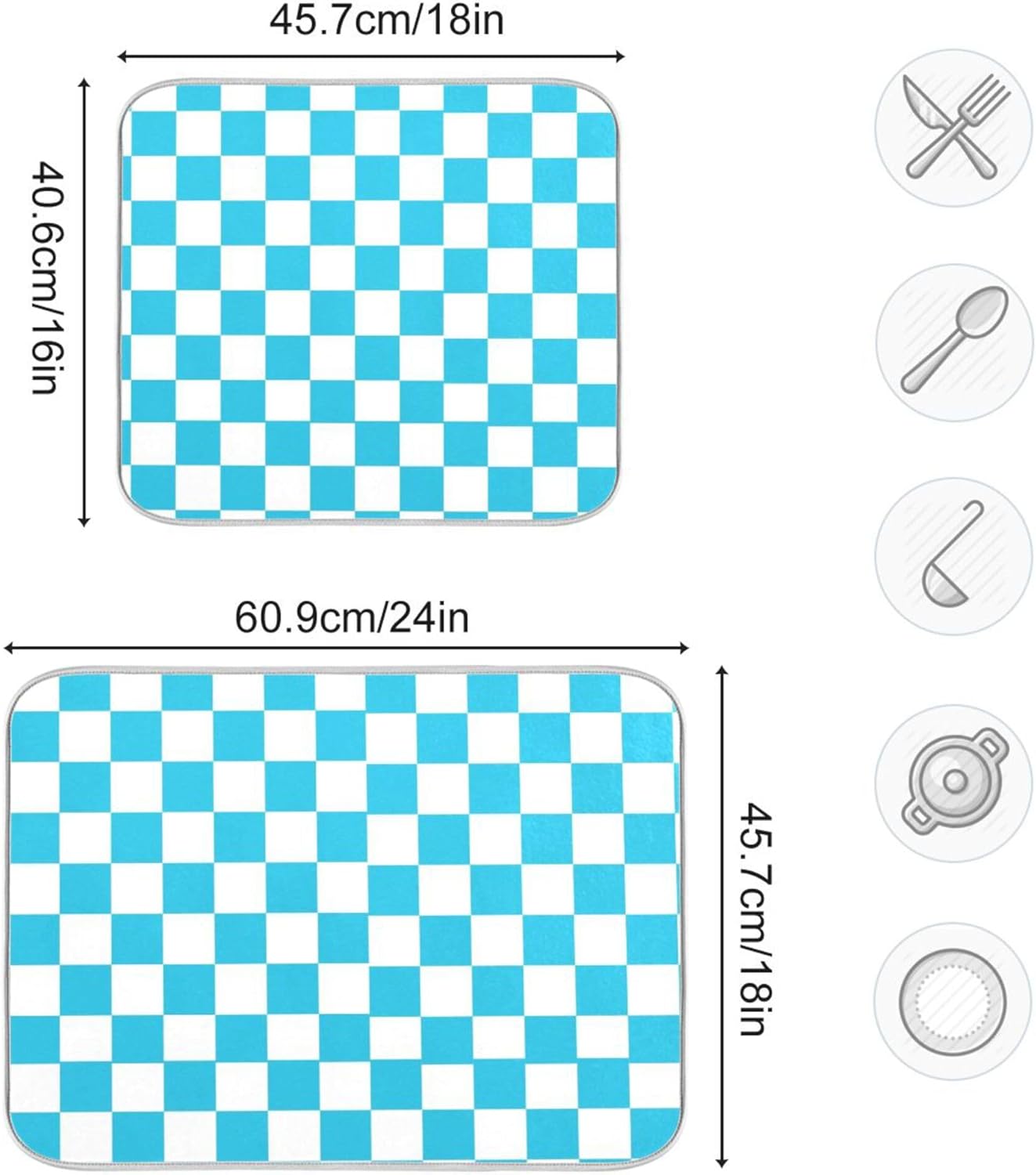 Turquoise Chessboard Dish Drying Mat for Kitchen Countertop 16x18 Teal Plaid Checkered Rectangle Small Drying Mat Reusable Quick Dry Dish Sink Absorbent Mats Easy Clean Decorative Home Essentials