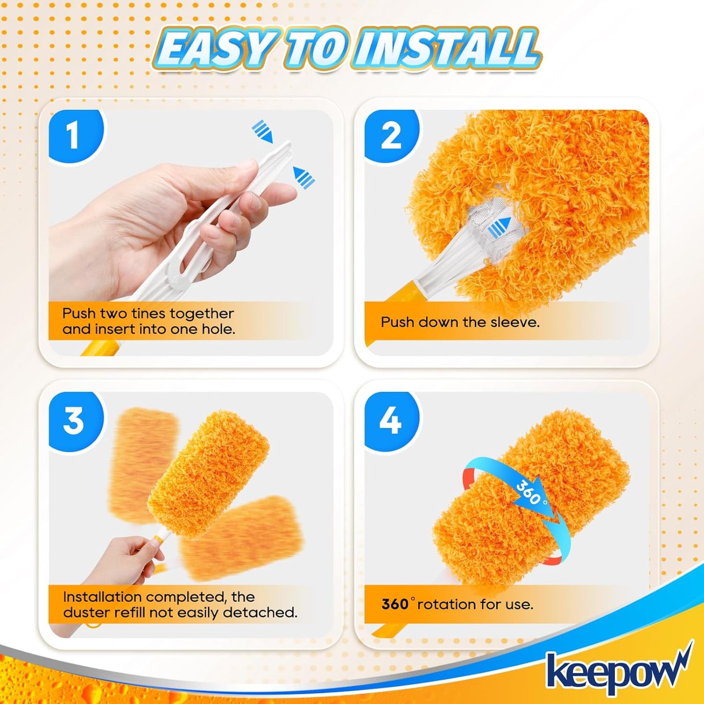 KEEPOW Reusable Duster Refill Compatible with Swiffer Hand Duster, Microfiber Heavy Duty Duster Refills, 360 Degree Dusters Refills for Cleaning, Ceiling Fan, 2 Pack (Handle is Not Included)