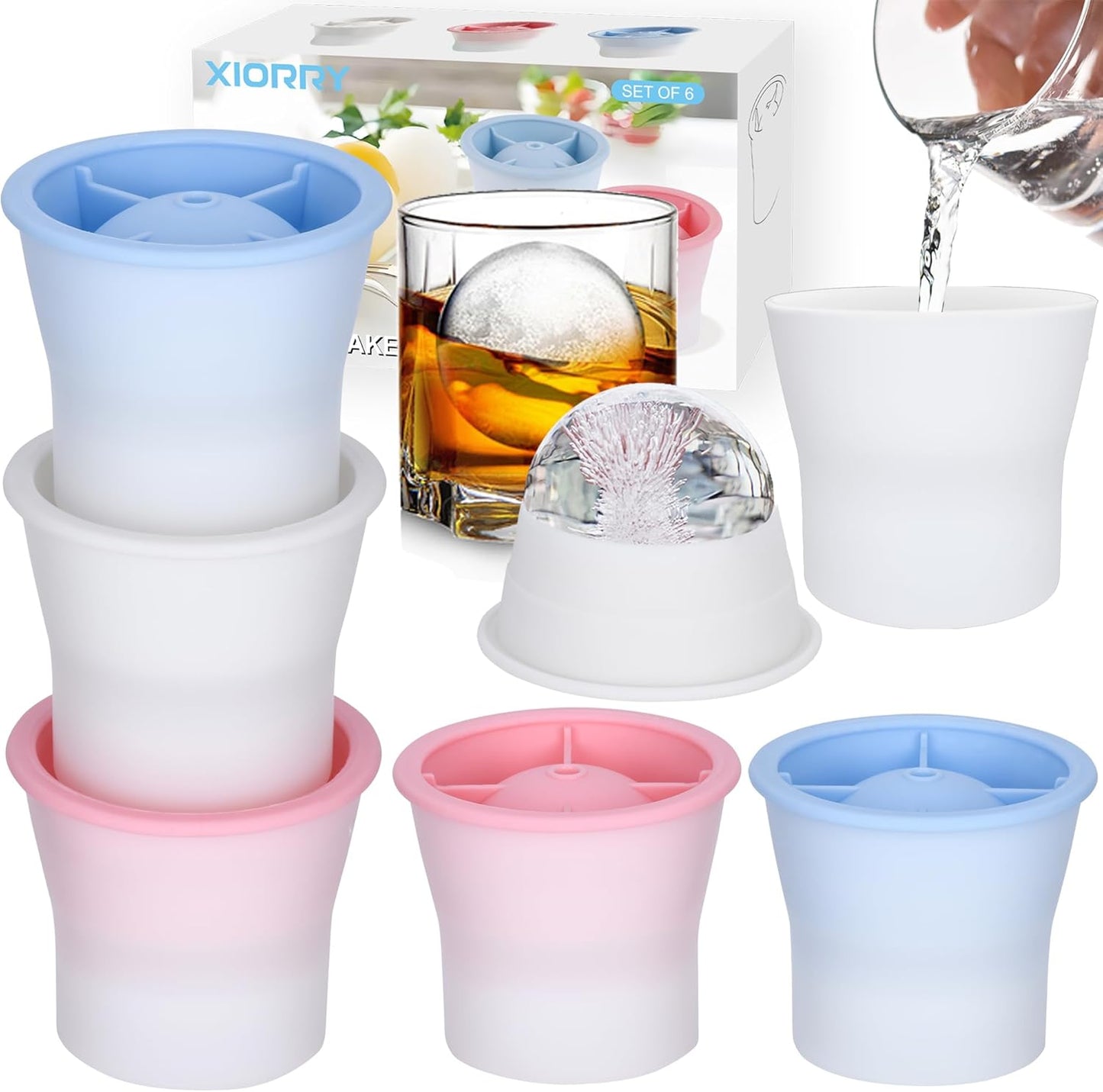 Round Ice Cube Molds 6 Pieces, Silicone Sphere Ice Mold Maker, Stackable Easy Release Circle Ice Cube Mold with Lids, Spherical Ice Makers with Lids for Whiskey, Cocktails, Bourbon, and Drinks