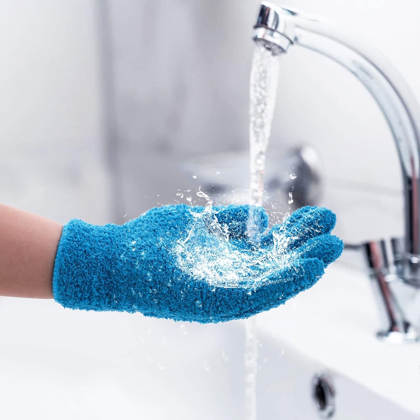 Grevosea 2 Pairs Microfiber Gloves - Household Cleaning, Plant Dusting, Washable Reusable Mittens for Plants, Cars, Blinds, Furniture and Small Objects (Sky Blue, Blue)