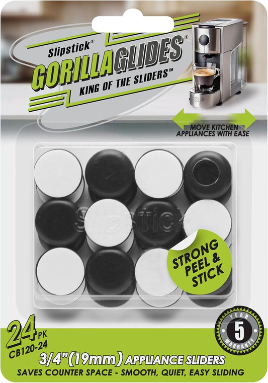 Slipstick GorillaGlides Kitchen Appliance Sliders (24 x 3/4” Round Glides) Self Adhesive Countertop Appliance Sliders Provide Easy Sliding and Saves Space on Counters