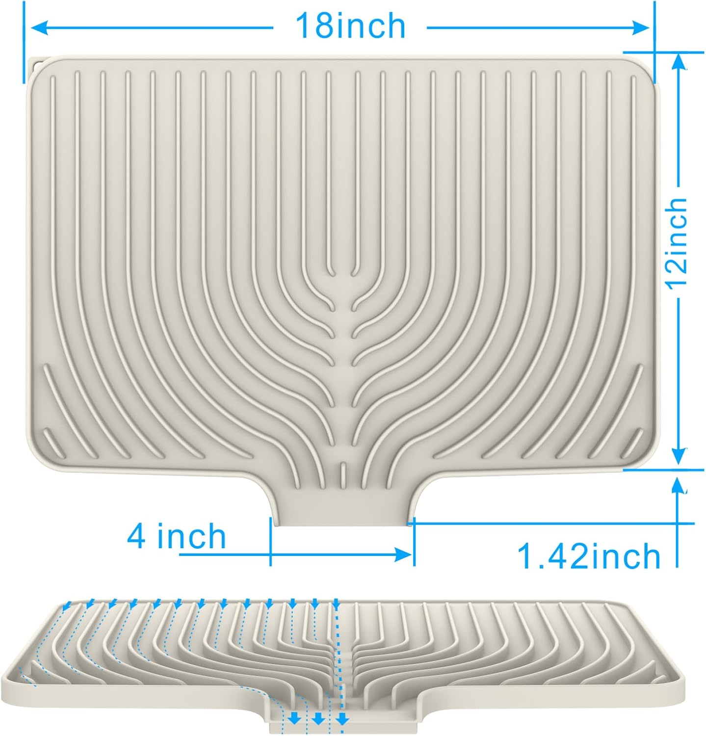 Dish Drying Matt for Kitchen Counter,18"×12"Silicone Dry Rack Mat with Built in Drain, Kitchen Dry Mats for Dishes Drying Pad for Counter(18"×12"Cream)