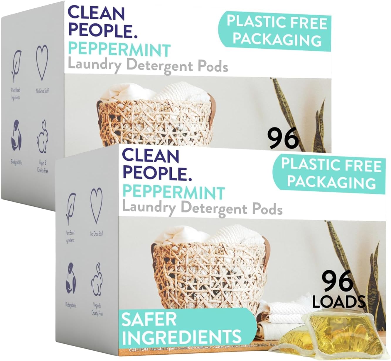 Clean People Laundry Detergent Pods - Recyclable Packaging, Hypoallergenic, Stain Fighting - Ultra Concentrated, Laundry Soap - Peppermint, 192 Pack