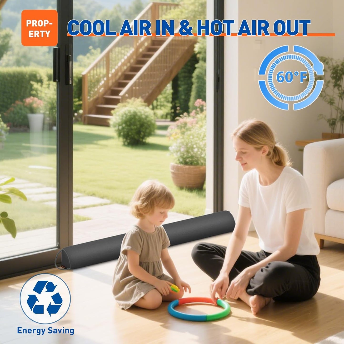 MAGZO Door Draft Stopper 36 Inches, Weighted Triangular Door Snake for Winter Noise Blocker with Hook Loops,Black