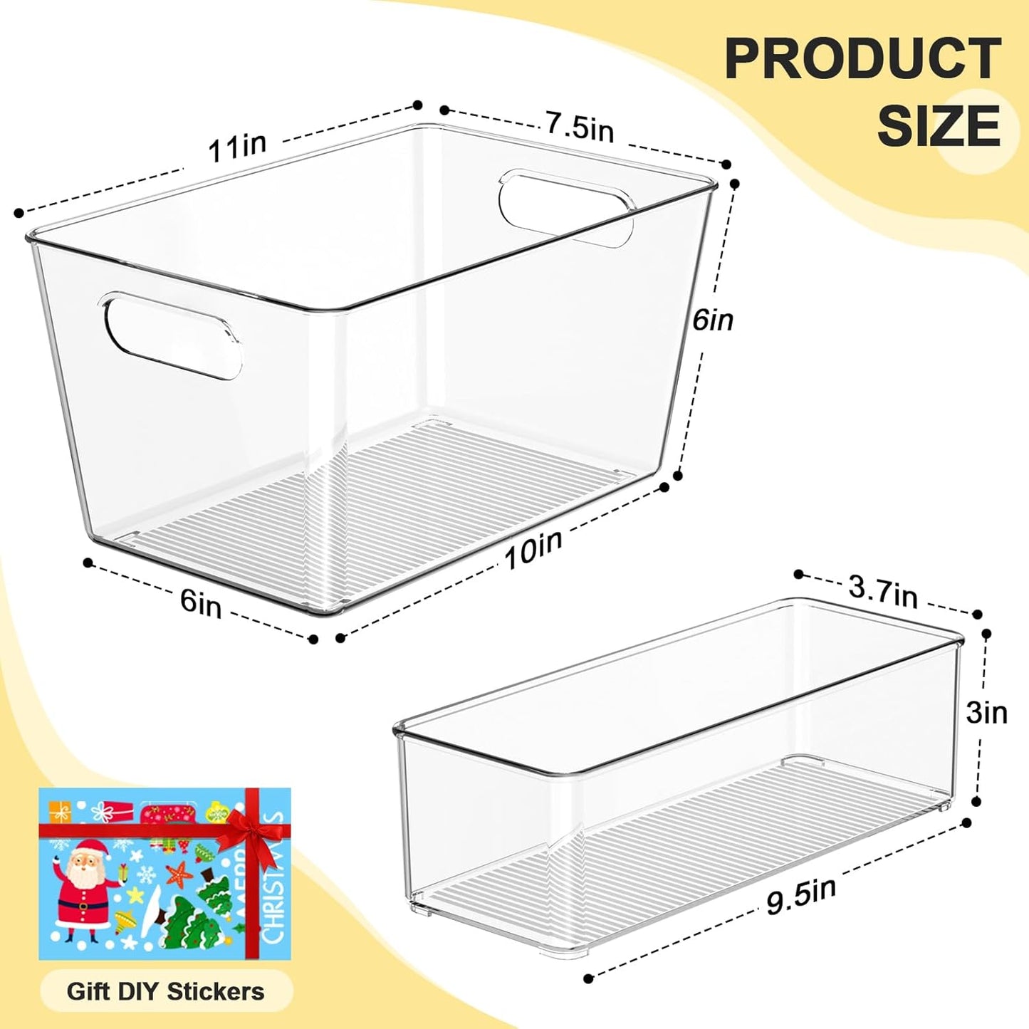Set of 8 Clear Plastic Storage Bins, 6 Large +2 Small Pantry Organizers and Storage Containers for Kitchen Organization, Home Storage Essentials for Office, Closet, Garage, Freezer& Bathroom