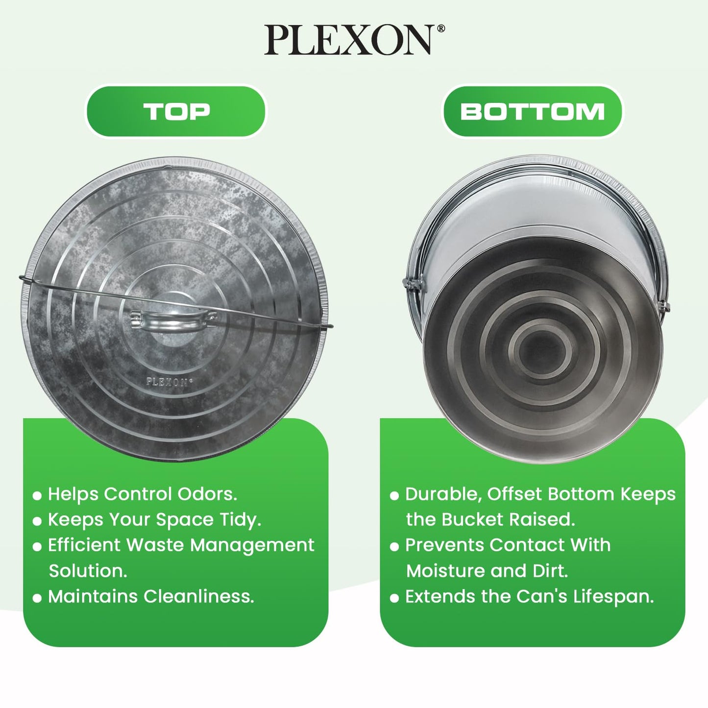 Plexon 10 Gallon Trash Can with Lid Galvanized Metal Bucket with Locking Lid for Poultry Feed Bird Seed Storage Ash Small Garbage Can, 6 Pack