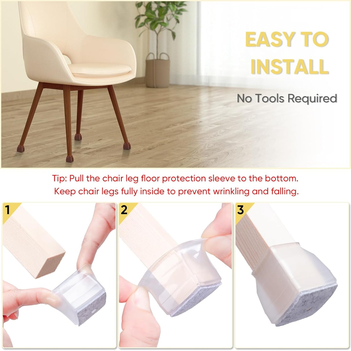 BALEINE 16 Pack Silicone Chair Leg Floor Protectors, Stool Leg Protectors Cap, Non-Slip Chair Leg Caps for Hardwood Floors (Clear & Small (Square), 16 Pack)