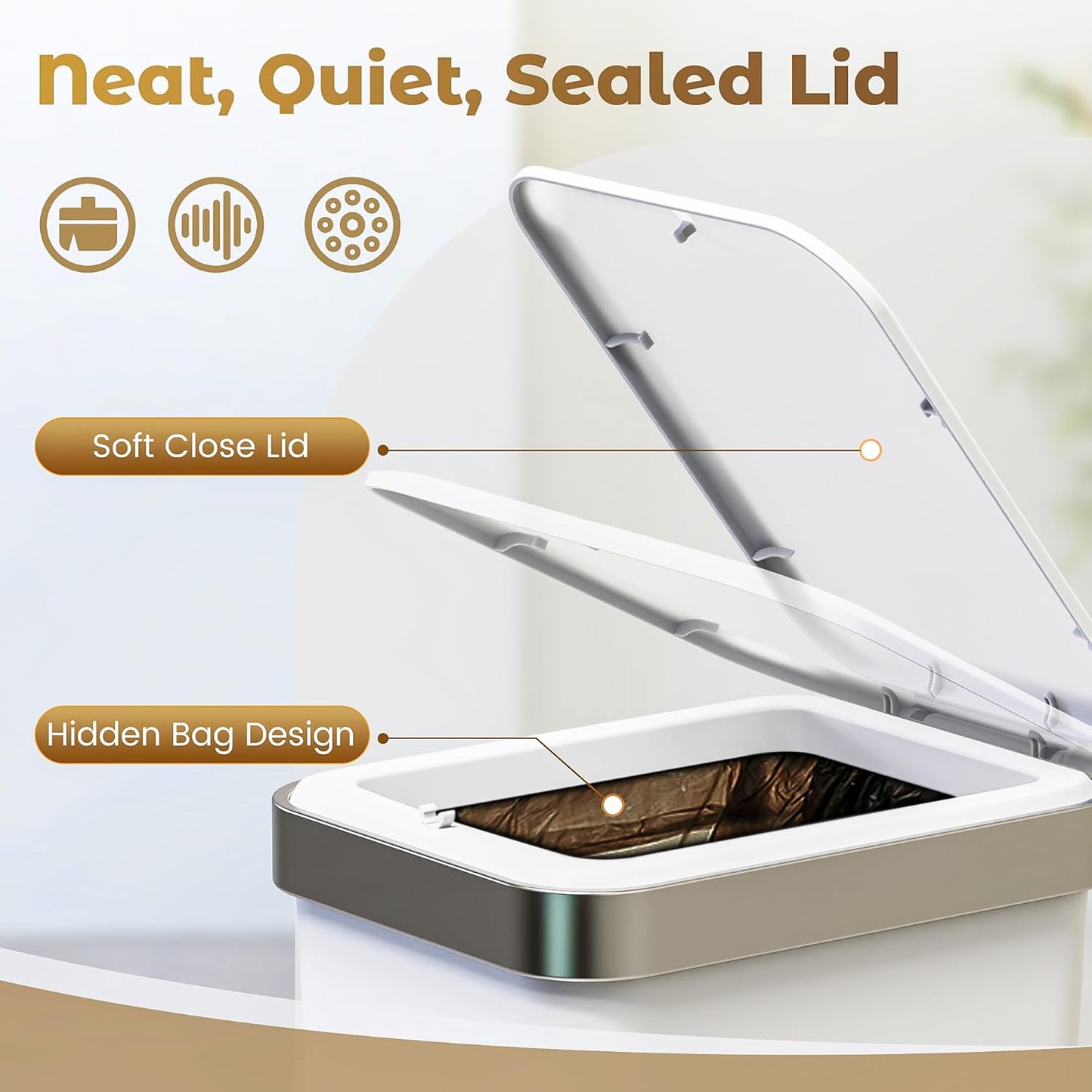 Small Bathroom Trash Can with Lid Soft Close, 10 Liter/2.6 Gallon Slim Garbage Can-Metal Step and Press top Lid, Mini Modern Waste Basket for Toilet, Office, Bedroom,Dorm,Grayish-White