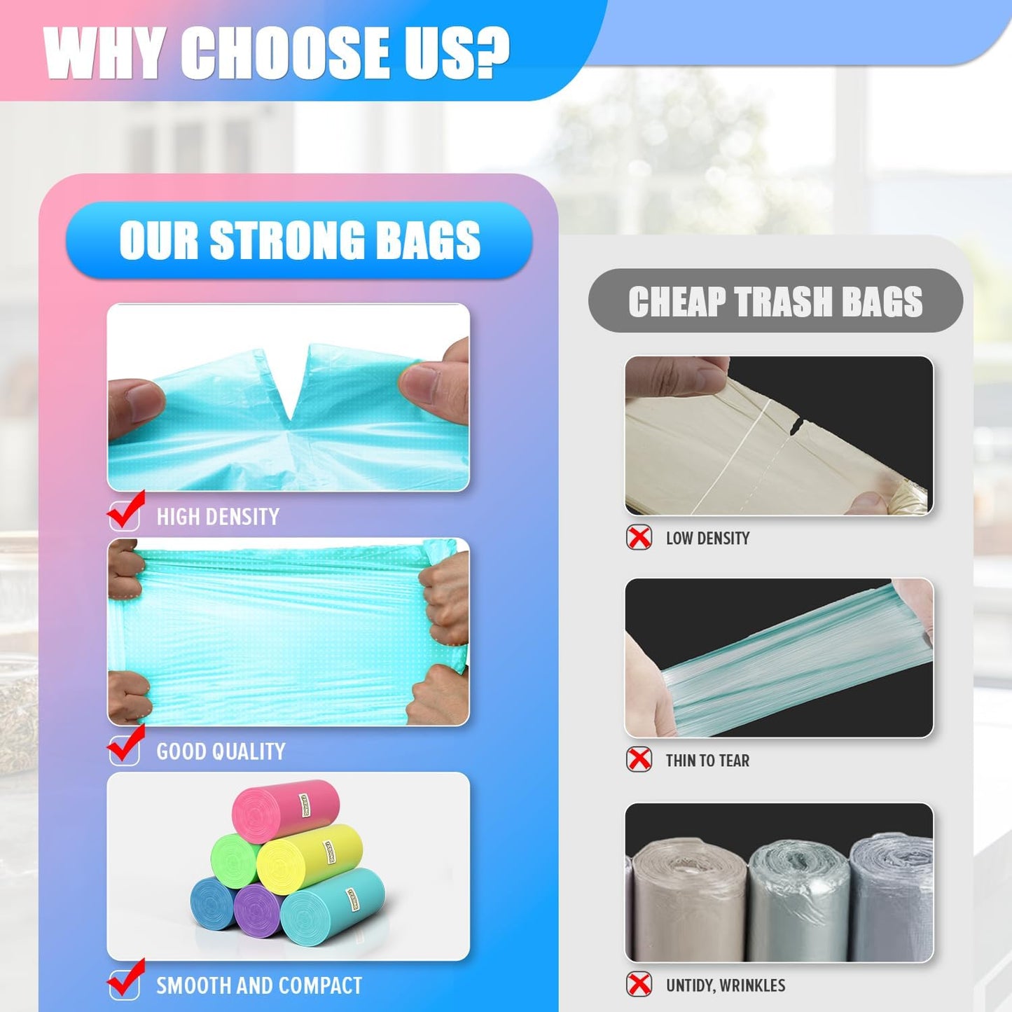 300 Count 6 Gallon Trash Bags - 22 Liter Colored Medium Garbage Bags Unscented 0.94 Mil Thick & Leakproof Wastebasket Liners for Kitchen Bathroom Home