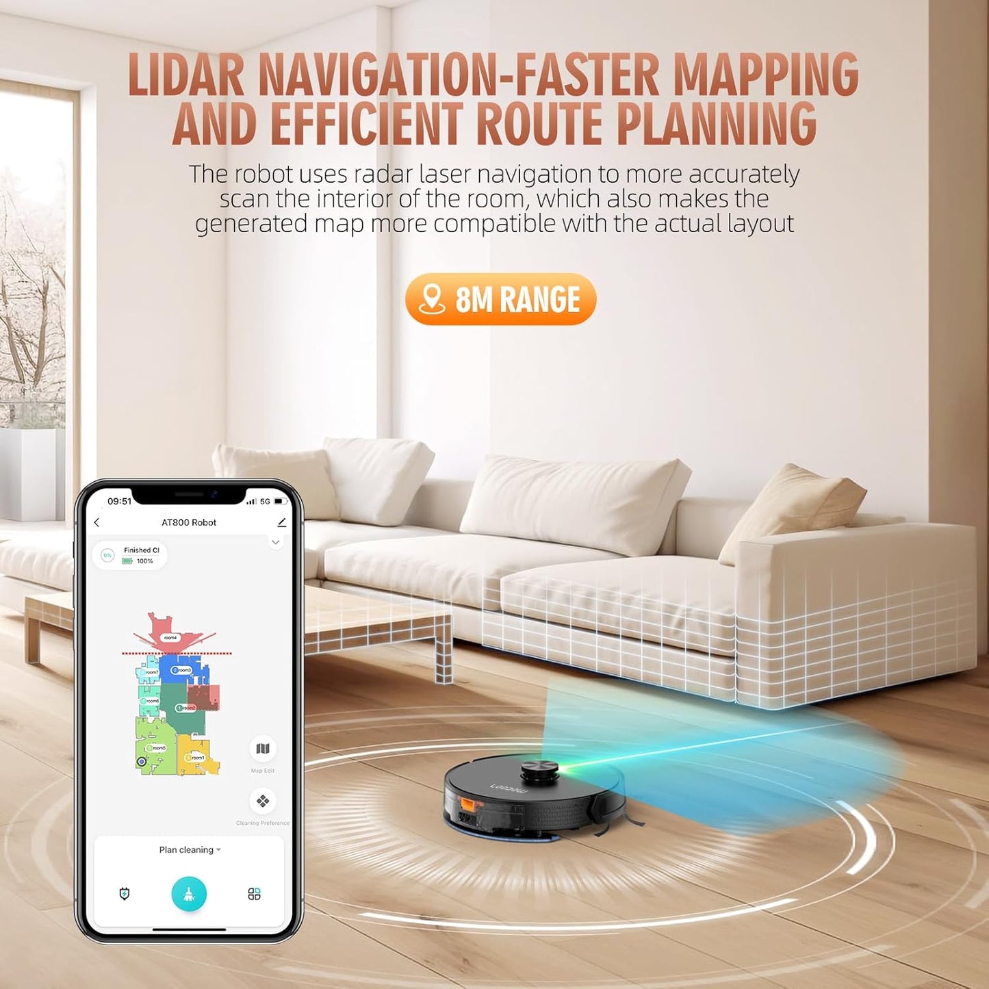 Robot Vacuum and Mop Combo with Self-Emptying Station (60-Day), LiDAR Navigation Robotic Vacuum Cleaner, 5000Pa Suction, 180-Min Runtime, App/Wi-Fi/Alexa Control, for Pet Hair, Carpets & Hard Floors