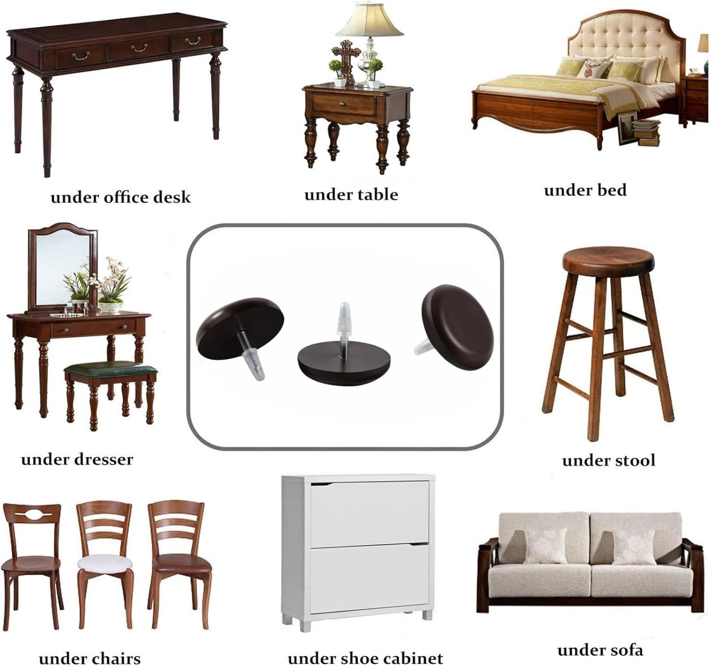 3/4“ Nail on Furniture Sliders (24 Pack) - Furnigear Heavy Duty PTFE (Teflon) Chair Leg Slider Glide Wooden Furniture Movers Move Your Furniture Easily & Safety - Best Floor Protector Brown