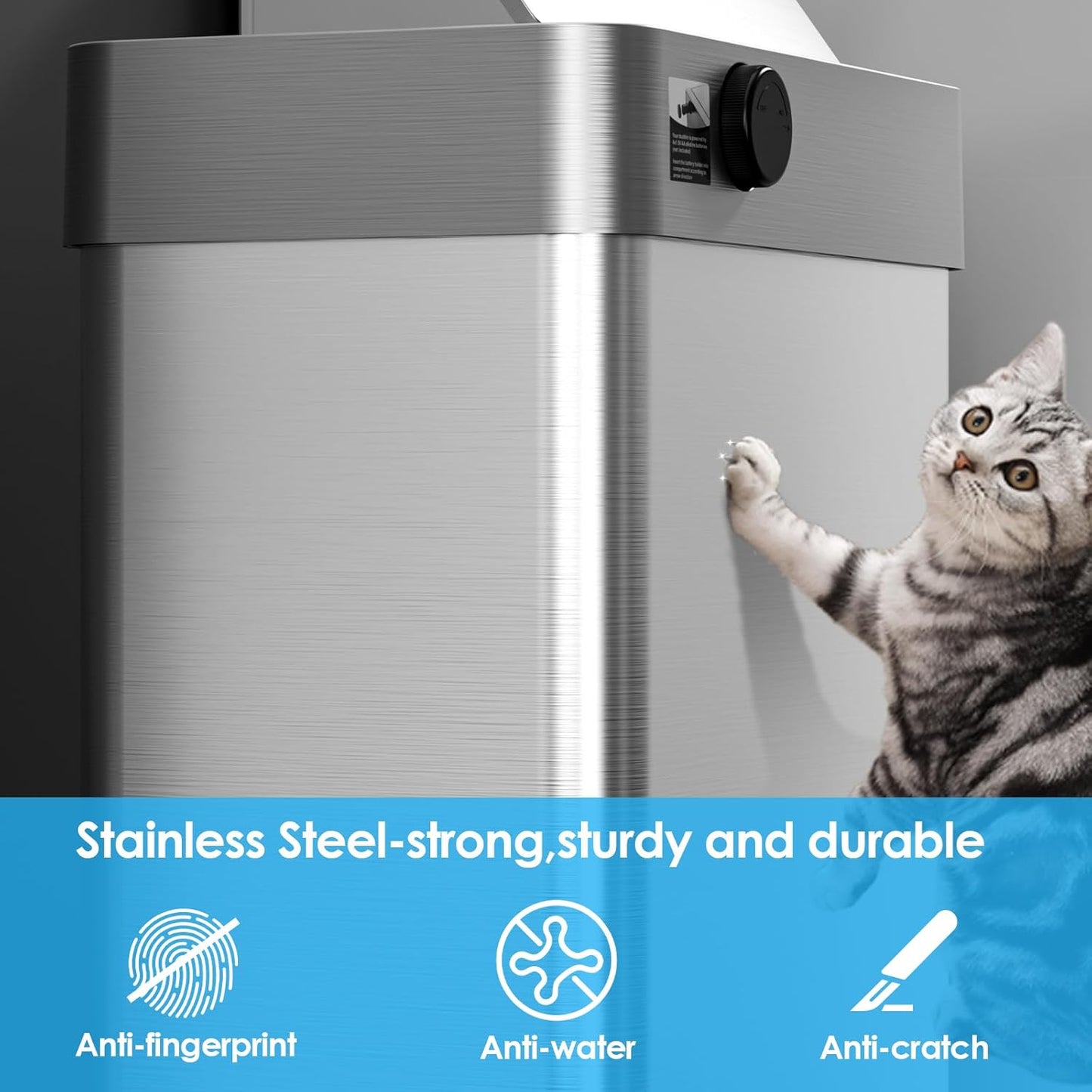 TLSUNNY 18.5 Gallon Motion Sensor Trash Can,Touchless Automatic Garbage Can,Brushed Stainless Steel Smart Bin,with Bag Holder,Soft Close Lid,for Kitchen,Office,RV,Bedroom,Living Room (Silver, 70L)