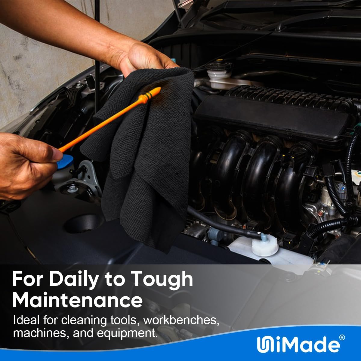 Microfiber Cleaning Cloth, 50 Pack Microfiber Towels for Cars Reusable Shop Rags Bulk Lint Free Cleaning Towels for Car Kitchen Automotive Bar Mechanic Restaurant Garage, 11.5"x 11.5", Black