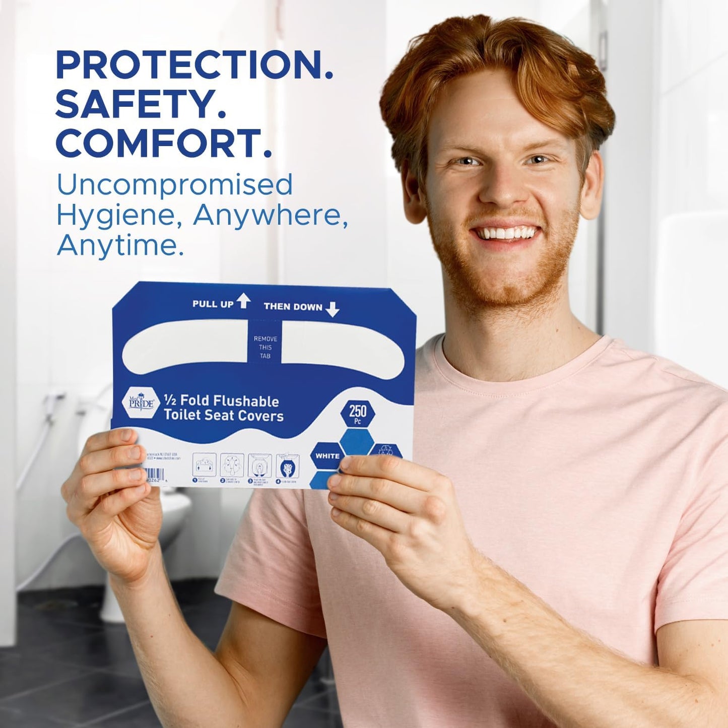 MED PRIDE Eco-Friendly Bathroom Protector Sheets - Septic Safe-Disposable Toilet Seat Covers [Pack of 250] - Flushable Toilet Seat Covers For Travel & Public Restrooms- White half-fold liners