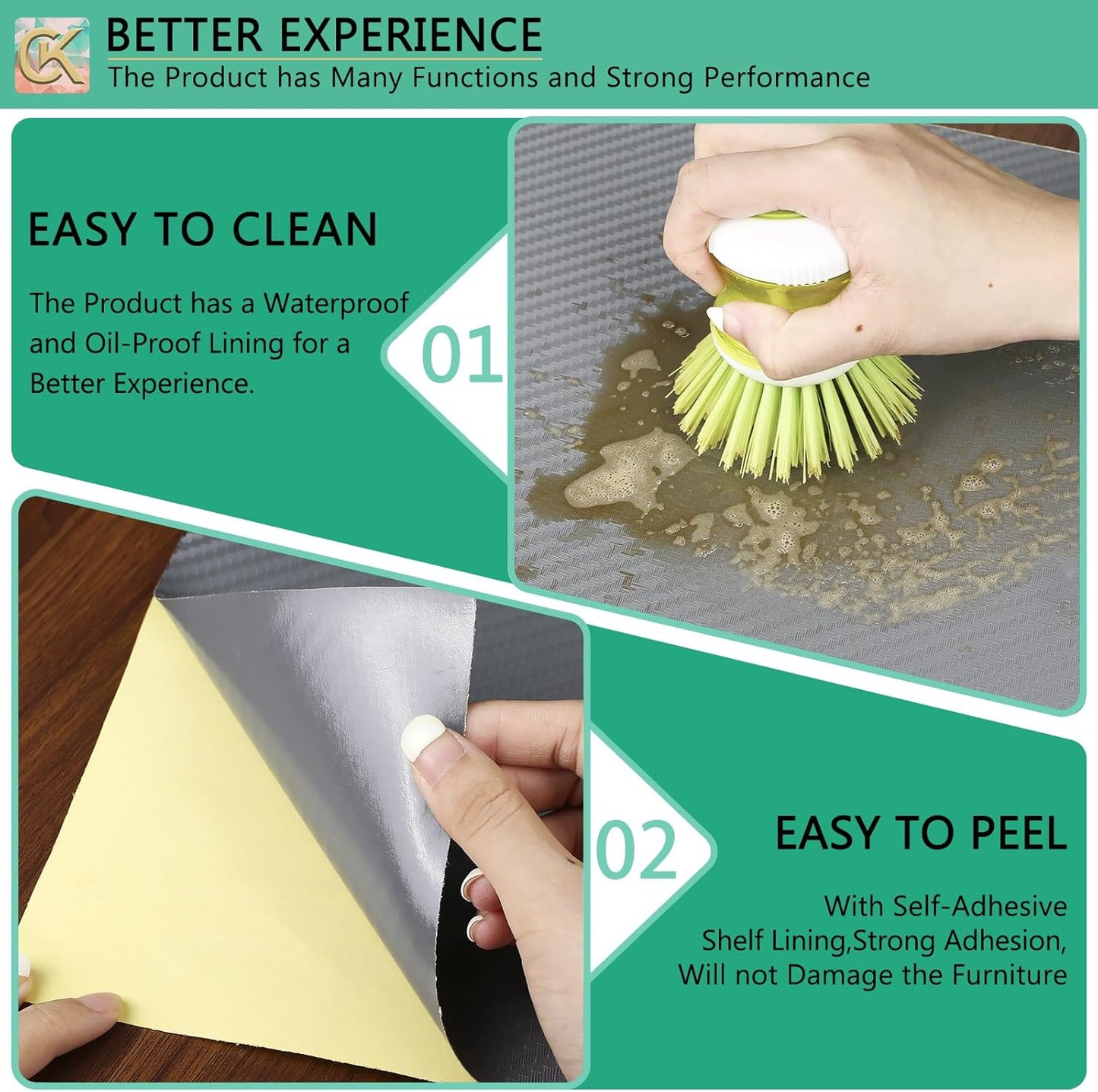 Self-Adhesive Shelf Liner Kitchen Liner, Waterproof Backed Paper Easy Peel and Stick Contact Liner Without Residue for Decor Your Desk Surface, Kitchen Countertops (Silver, 23.6 x 236.2 inches)