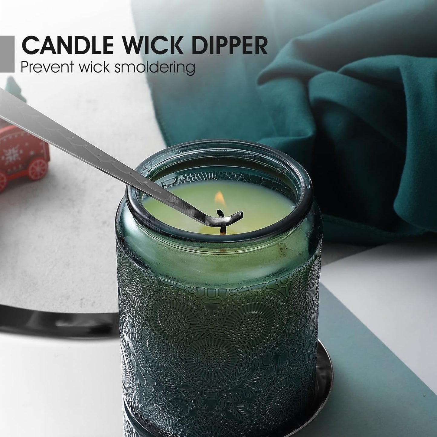 PATOISE 4 in 1 Candle Accessory Set, Candle Wick Trimmer Cutter, Candle Snuffer, Candle Wick Dipper Mini, Tray Holder in Gift Package for Candle Aromatherapy Lovers(4PCS Silver)