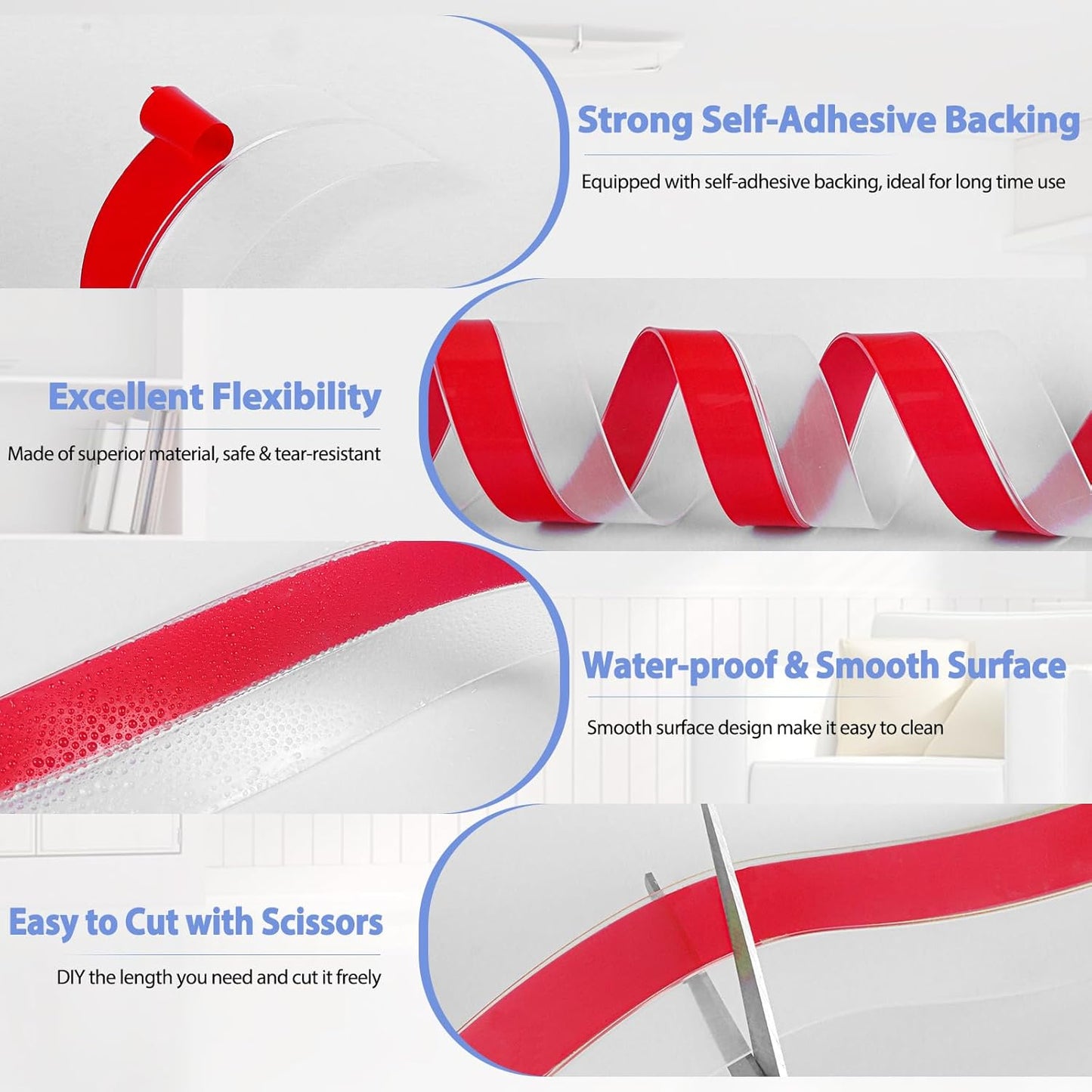 Weather Stripping Door Draft Stopper Flexible Self Adhesive Silicone Door Seal Strip for Glass Doors Windows and Shower Glass Gaps, 2 Inch Wide X 10 Feet Long, Clear