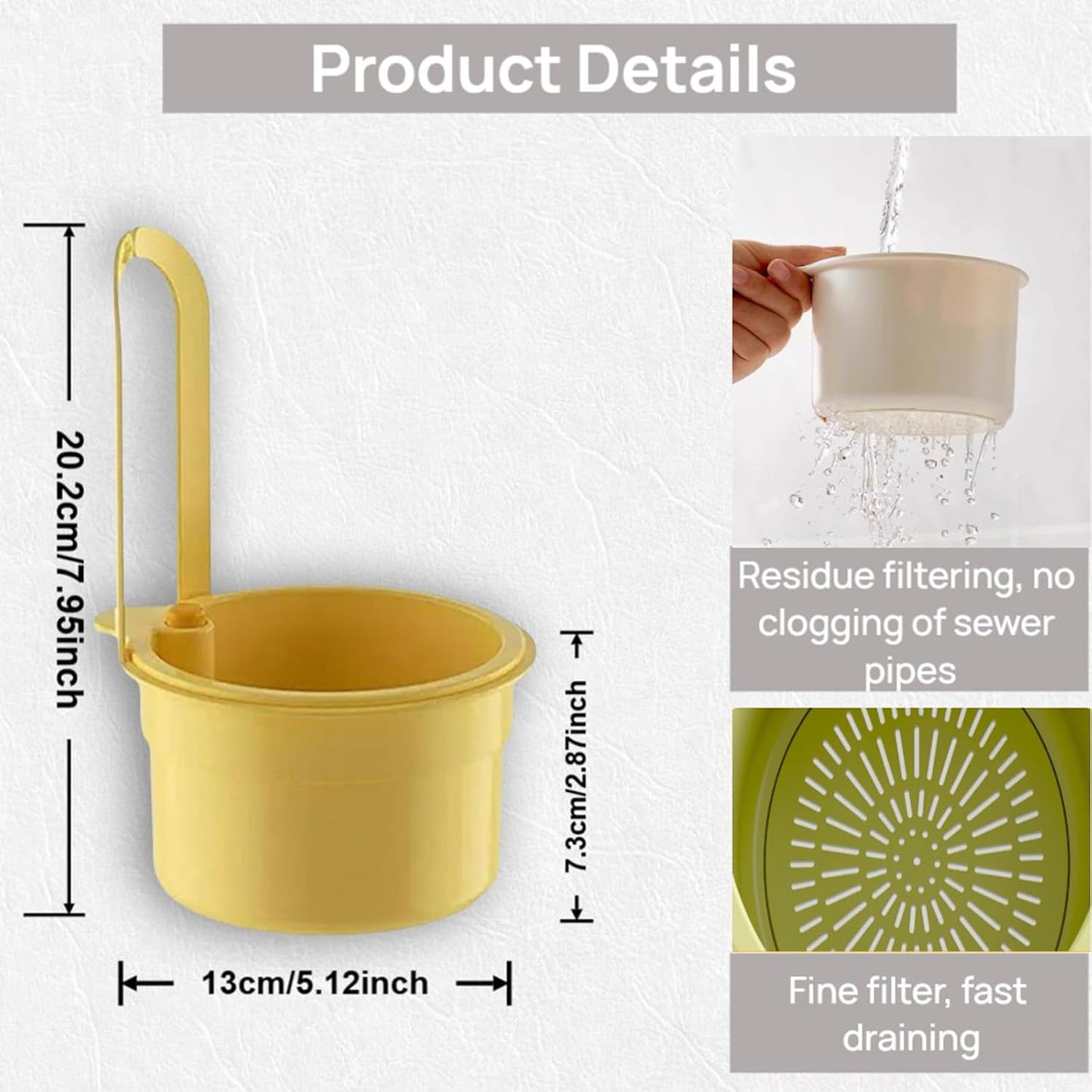 Faucet Hanging Strainer Kitchen Sink Food Waste Catcher Drain Basket, Plastic Kitchen Sink Strainer Automatic Dumping Draining Basket, Food Fruit Vegetable Drain Shelf Sink Storage Holder (Yellow)