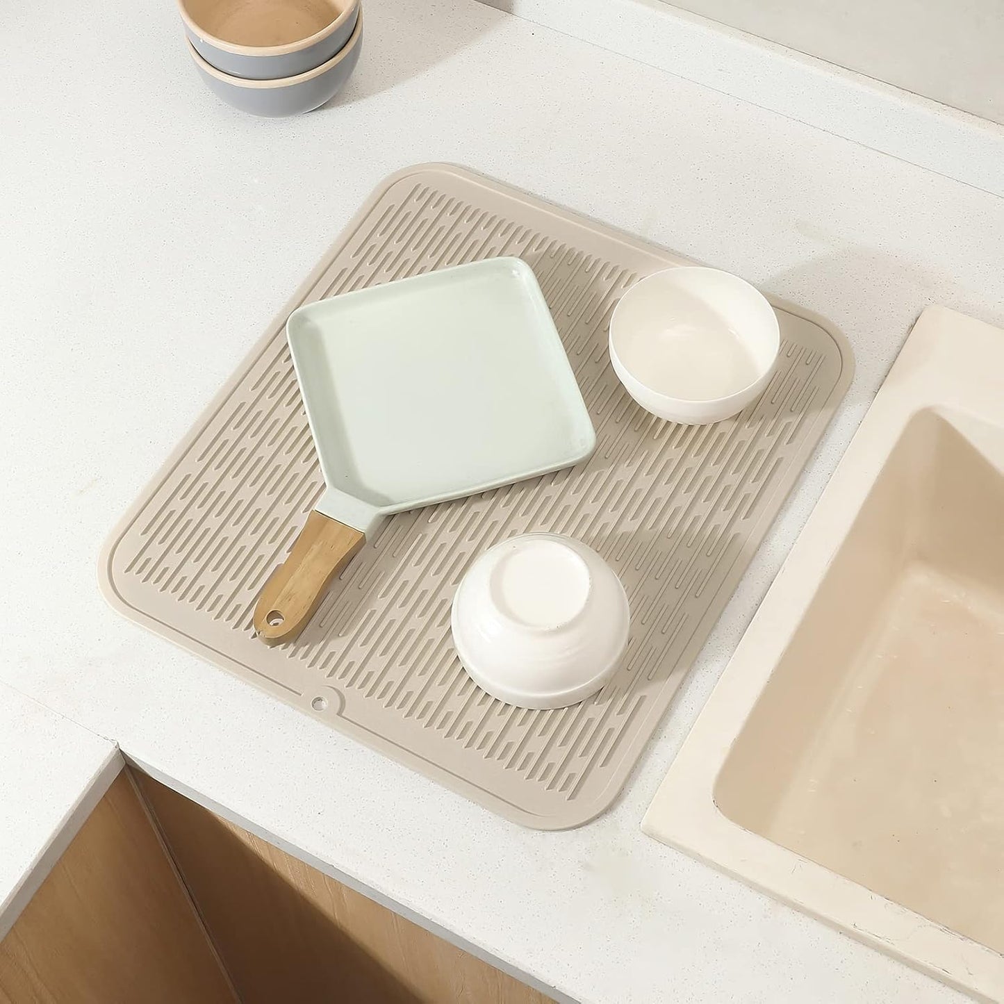 Silicone Dish Drying Mat for Multiple Usage,Easy clean,Eco-friendly,Heat-resistant Silicone Mat for Kitchen Counter or Sink,Refrigerator or Drawer Liner Tapioca 2XL 24 inches x 18 inches