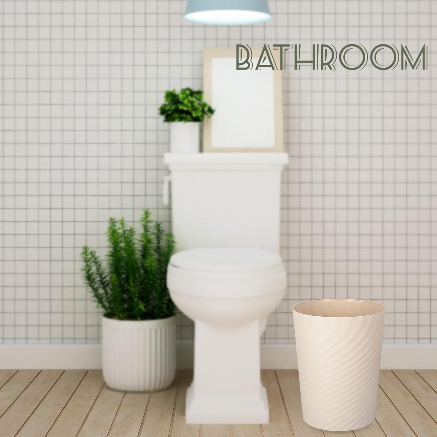 UUJOLY Plastic Small Trash Can Wastebasket, Garbage Container Basket for Bathrooms, Laundry Room, Kitchens, Offices, Kids Rooms, Dorms, (Beige, 1.8 Gallon/2 Pack)