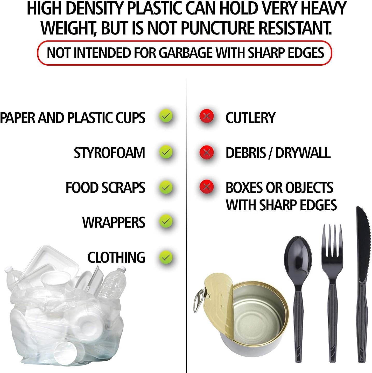 Aluf Plastics High Density Trash Bags, 33 Gallon, 250 Count, 16 Micron (eq), 33" x 40", Clear, for Bathroom, Office, Industrial, Commercial, Janitorial, Municipal, Recycling