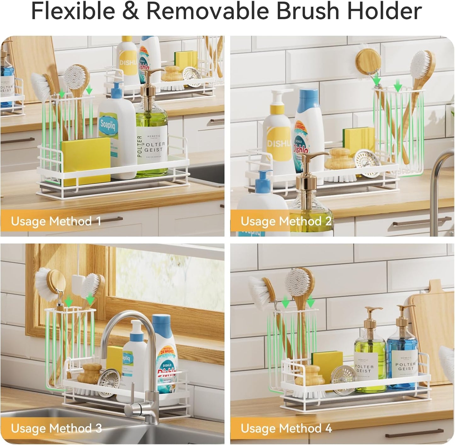 Yofidra Sink Caddy with Stone Drying Tray: Stainless Steel Soap Dispenser Kitchen Sink Organizer Set, Sponge Holder Counter Accessories Decor for Kitchen Organizers and Storage 8.1x3.5x4.5 in White