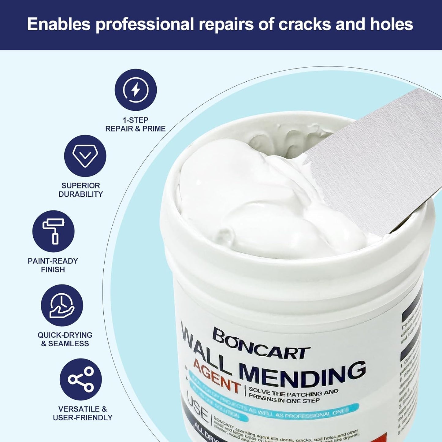 8.6oz Drywall Patch Repair Kit - Professional All-in-1 Tool Set (Scrapers/Sandpaper/Texture Sponge/Gloves/Putty Knife) for Fast Wall Hole Repair