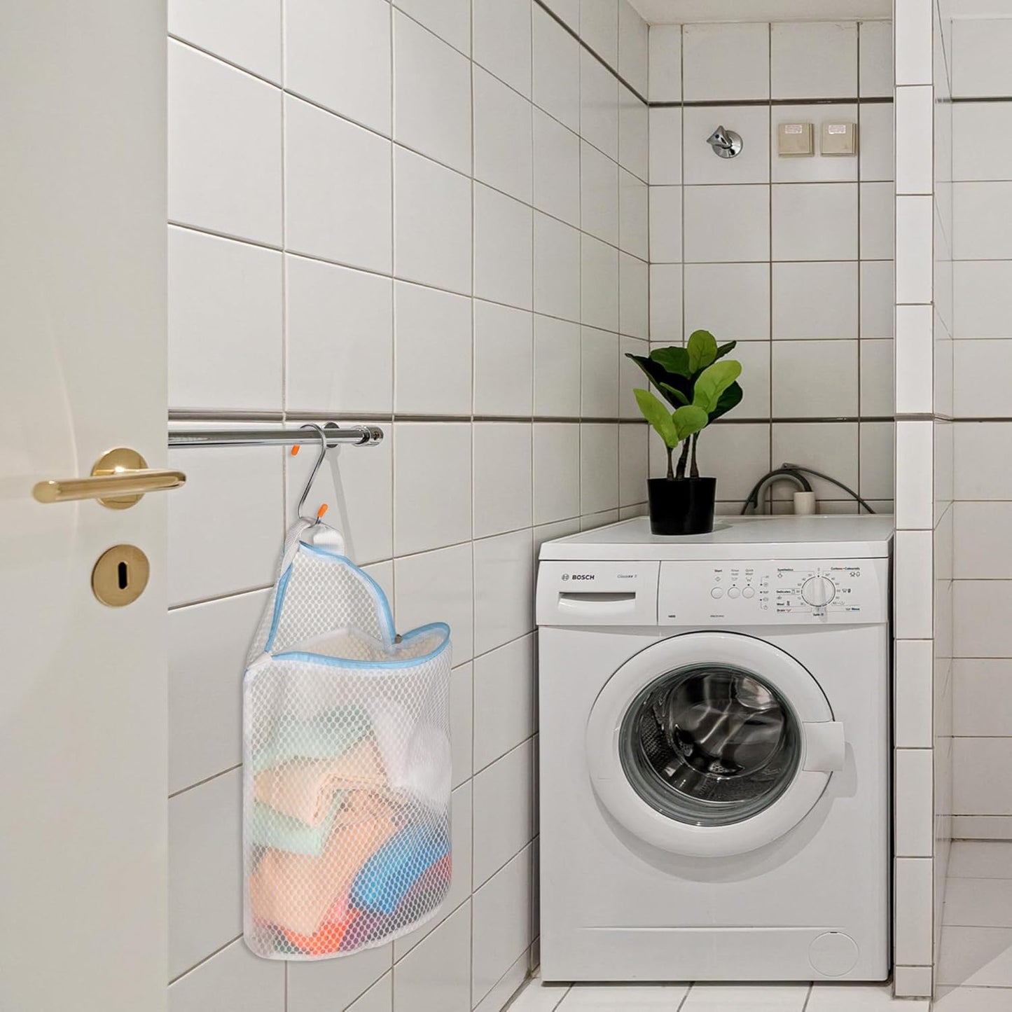 3Pcs Hanging Laundry Bags for Socks with S Hooks, 12 X 10 inch 3 Color Mesh Laundry Bags for Washing Machine