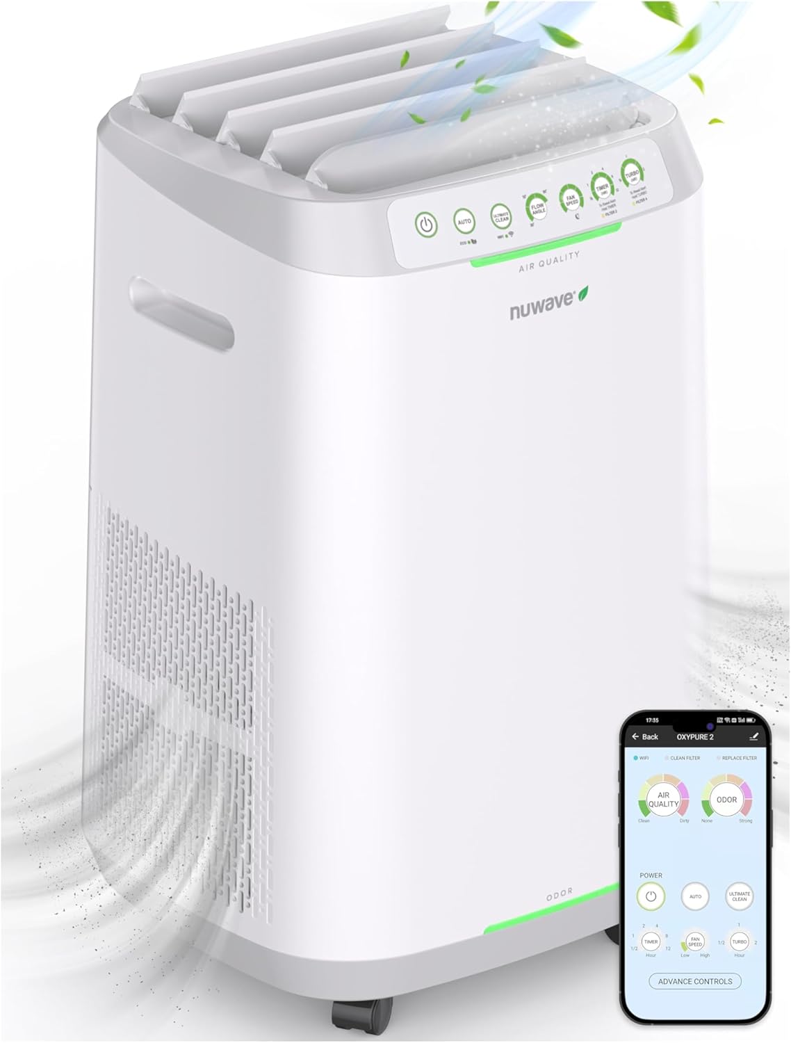 Nuwave OxyPure ZERO Air Purifier with Washable and Reusable Bio Guard Tech Air Filter, Large Room Up to 2002 Ft², Air Quality Monitor, 0.1 Microns, 100% Capture Irritants like Smoke, Dust, Pollen