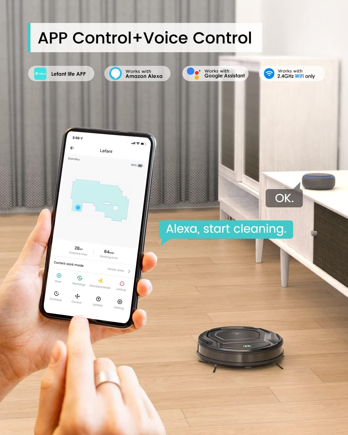 Lefant Vacuum and Mop Combo, WiFi/App/Alexa Control, 2000Pa Strong Suction 2 in 1 Mopping Robotic Vacuum Cleaner, Self-Charging, No Tangling, Slim, Ideal for Hard Floor, Pet Hair, Carpet M210B
