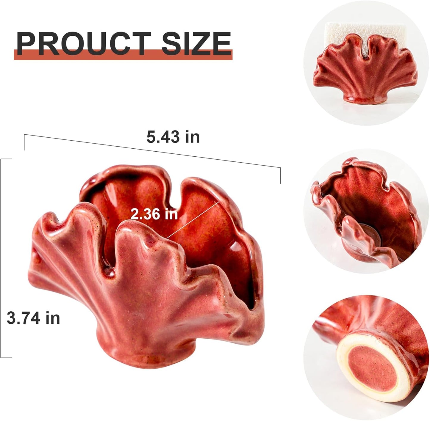 Ceramic Sponge Holder,Sponge Holder for Kitchen Sink,Compact Sink Caddy Organizer-Scouring Pad and Dish Sponge Holders,Farmhouse Kitchens Decor Cute Kitchen Gadgets Accessories(Red)