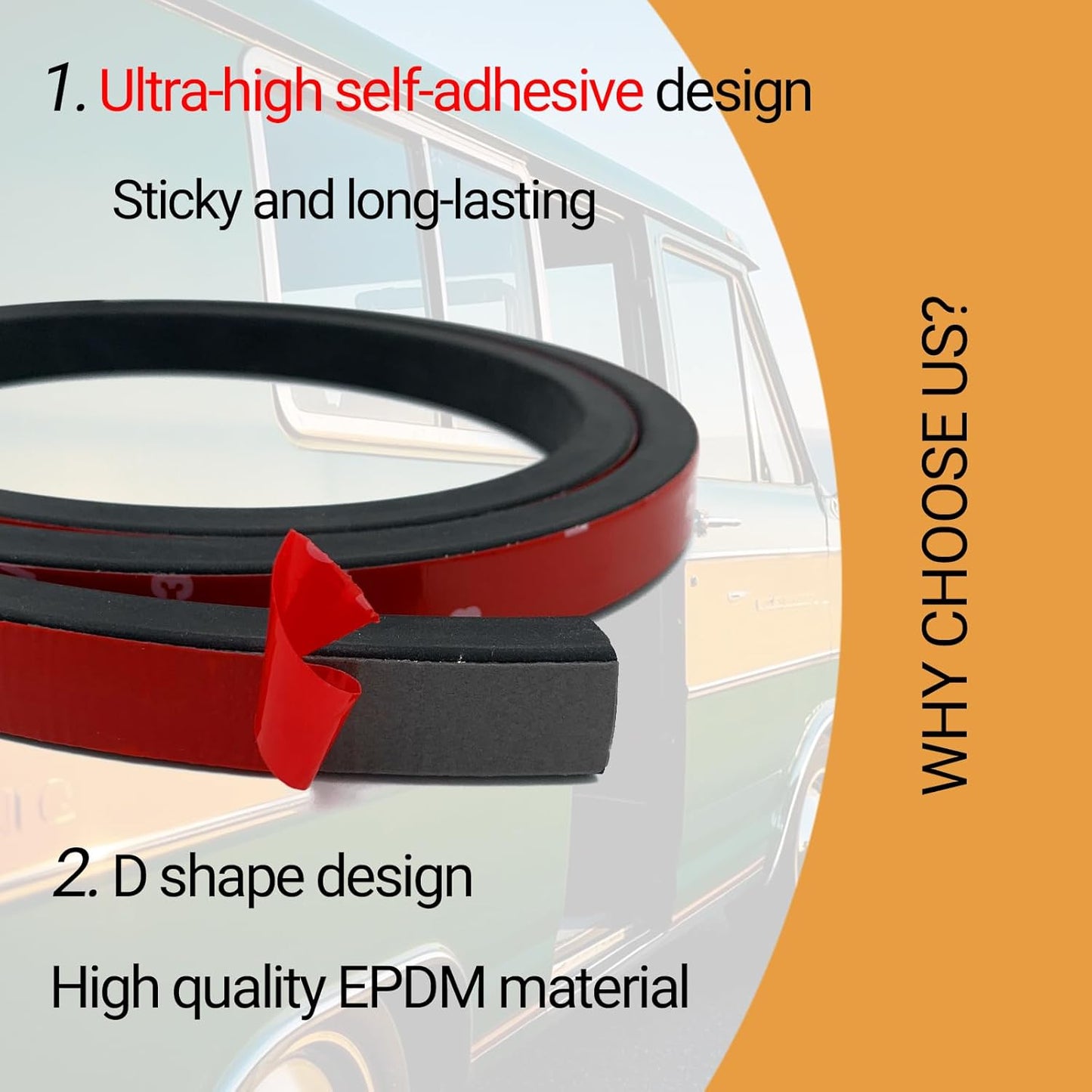 Rubber Weather Stripping, Rectangle Foam Seal Strip, Rubber Gasket for for Auto, Boat, Garage Door/Window, Machinery and More, W:0.75" x H:0.5", L:5Ft